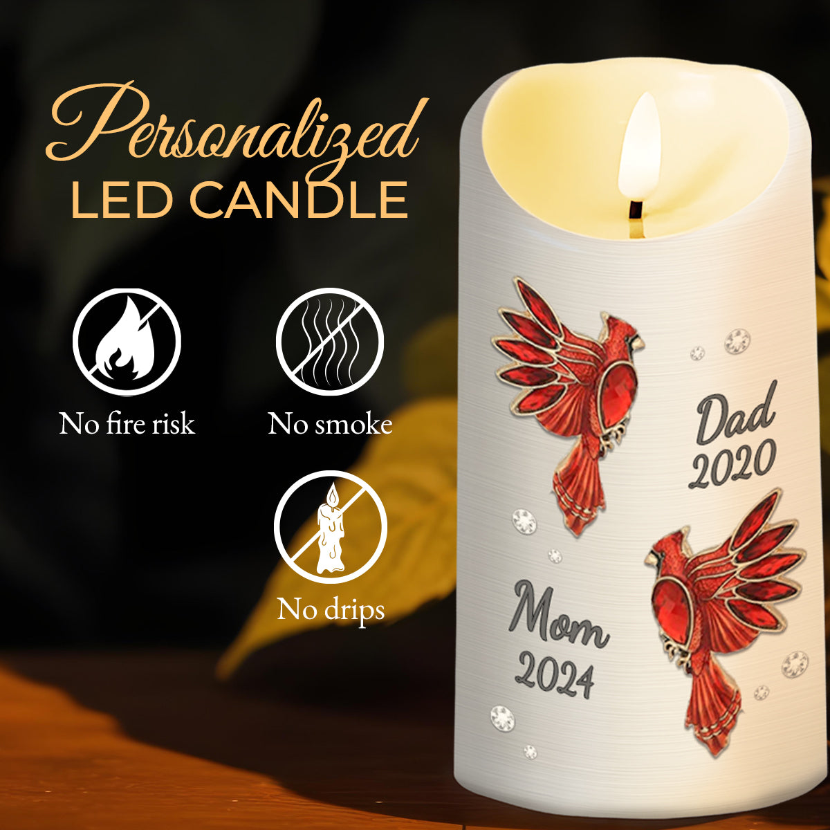 Red Cardinal Memorial Text Soul At Peace - Personalized Custom LED Candle - HME124_LECA
