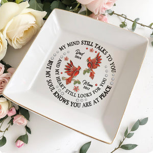My Mind Still Talks To You Cardinal And Flowers Design - Personalized Custom Jewelry Dish - HME124_SCRD
