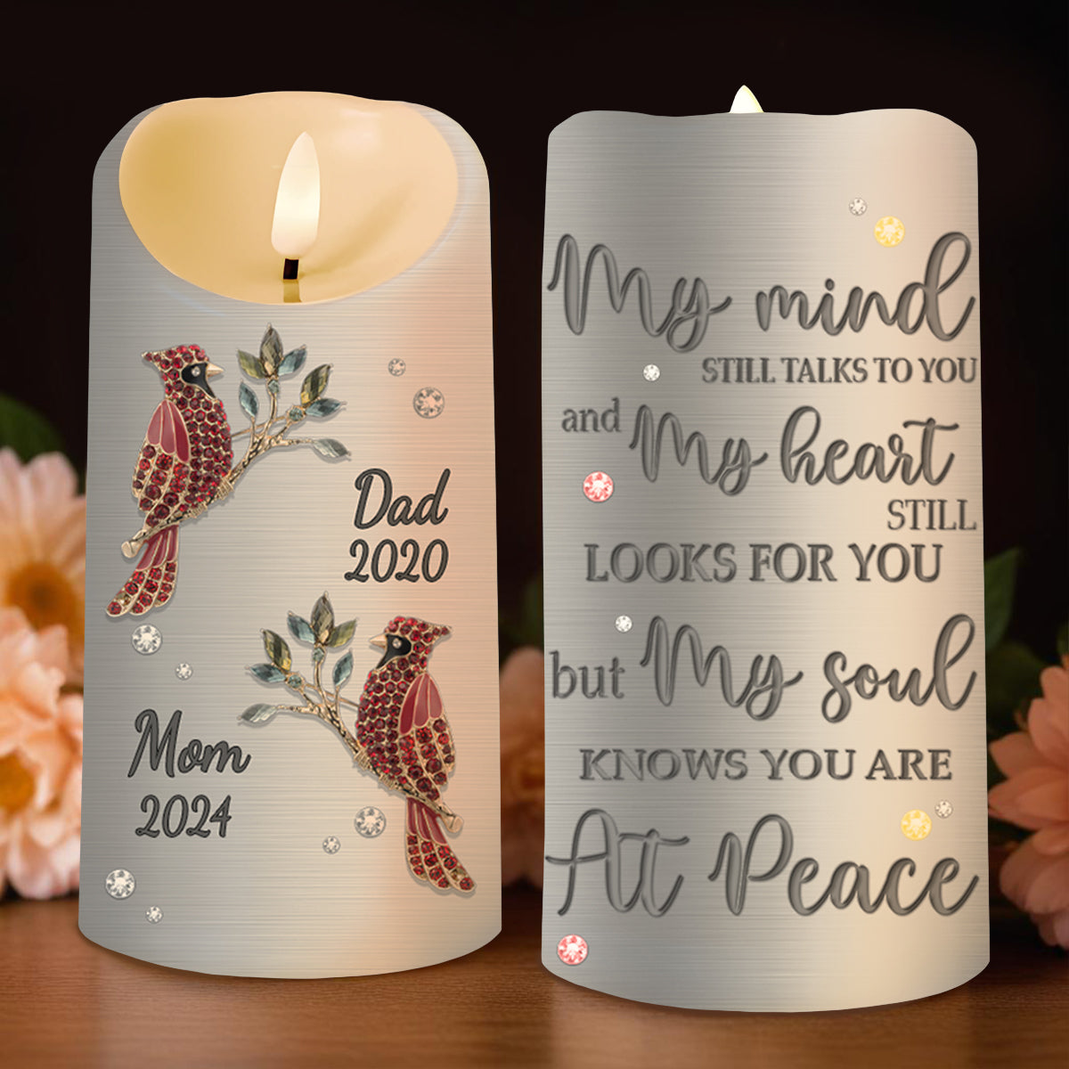 My Soul Knows You Are At Peace With Decorative Birds and Flowers - Personalized Custom LED Candle - HME125_LECA