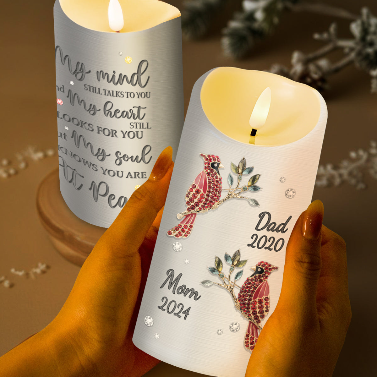 My Soul Knows You Are At Peace With Decorative Birds and Flowers - Personalized Custom LED Candle - HME125_LECA