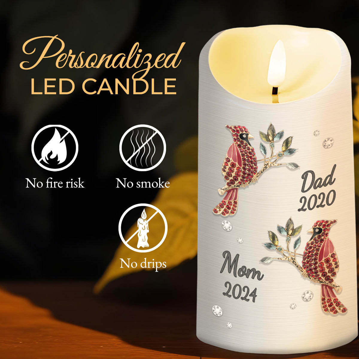 My Soul Knows You Are At Peace With Decorative Birds and Flowers - Personalized Custom LED Candle - HME125_LECA