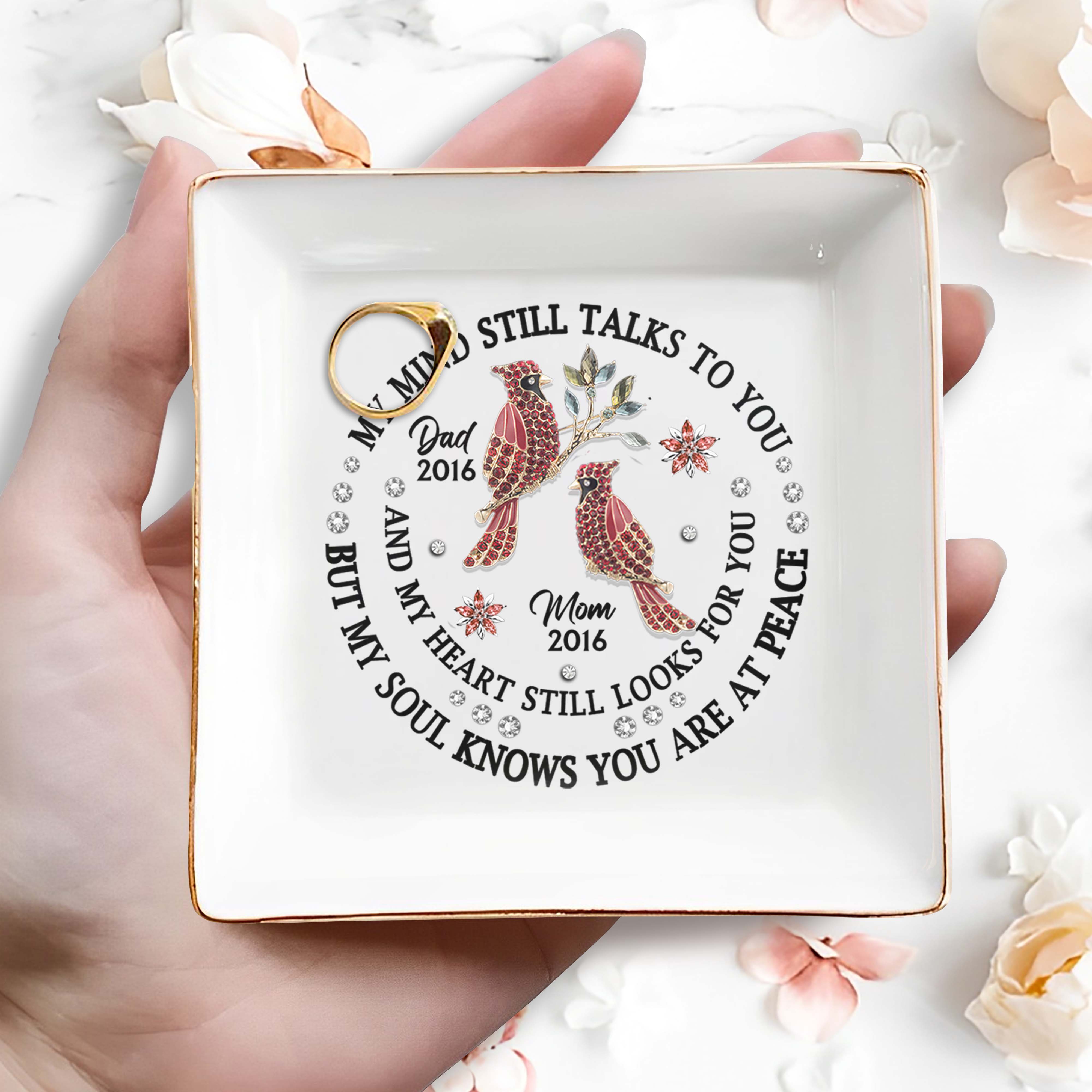 Heartfelt Memorial Message With Birds And Flowers - Personalized Custom Jewelry Dish - HME125_SCRD