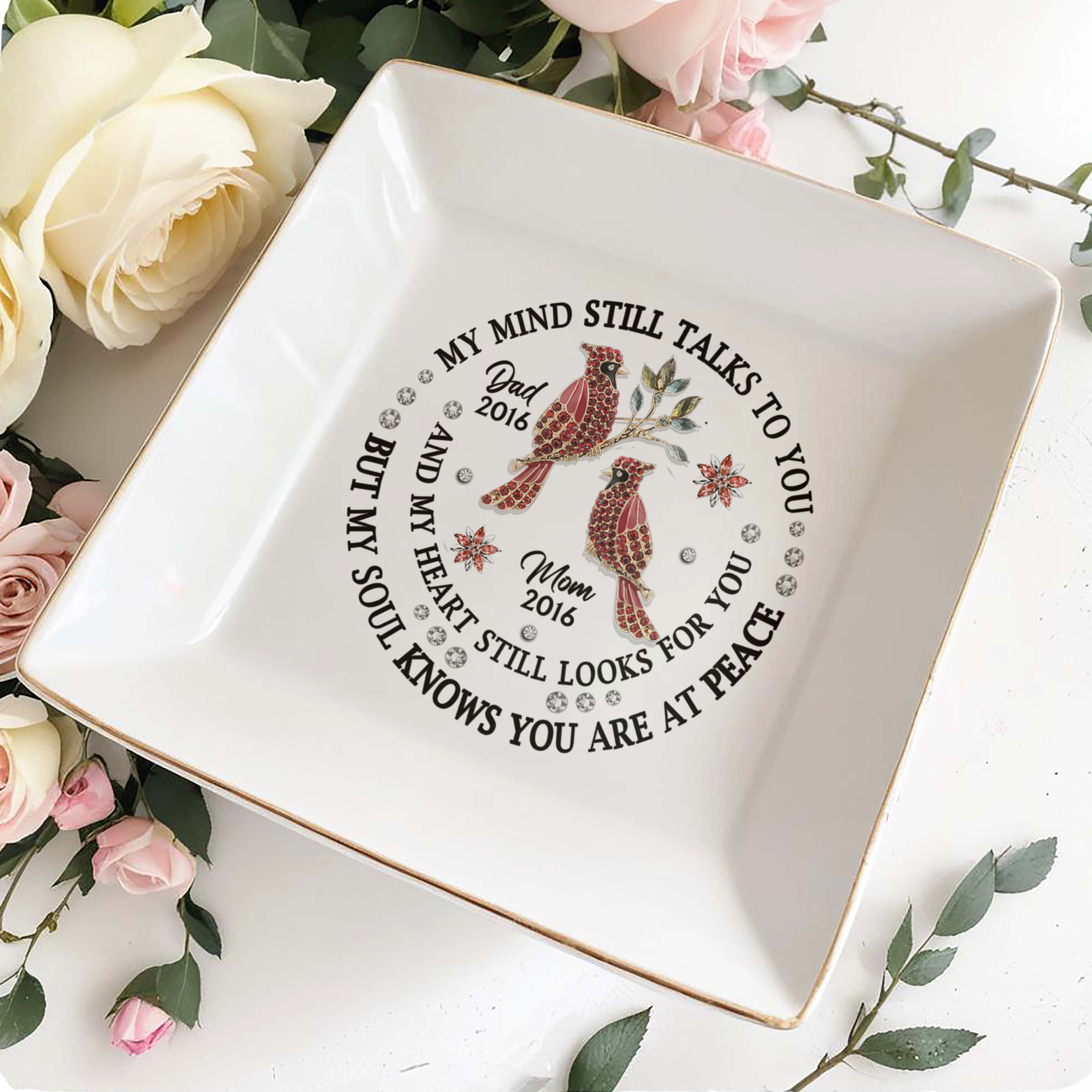 Heartfelt Memorial Message With Birds And Flowers - Personalized Custom Jewelry Dish - HME125_SCRD