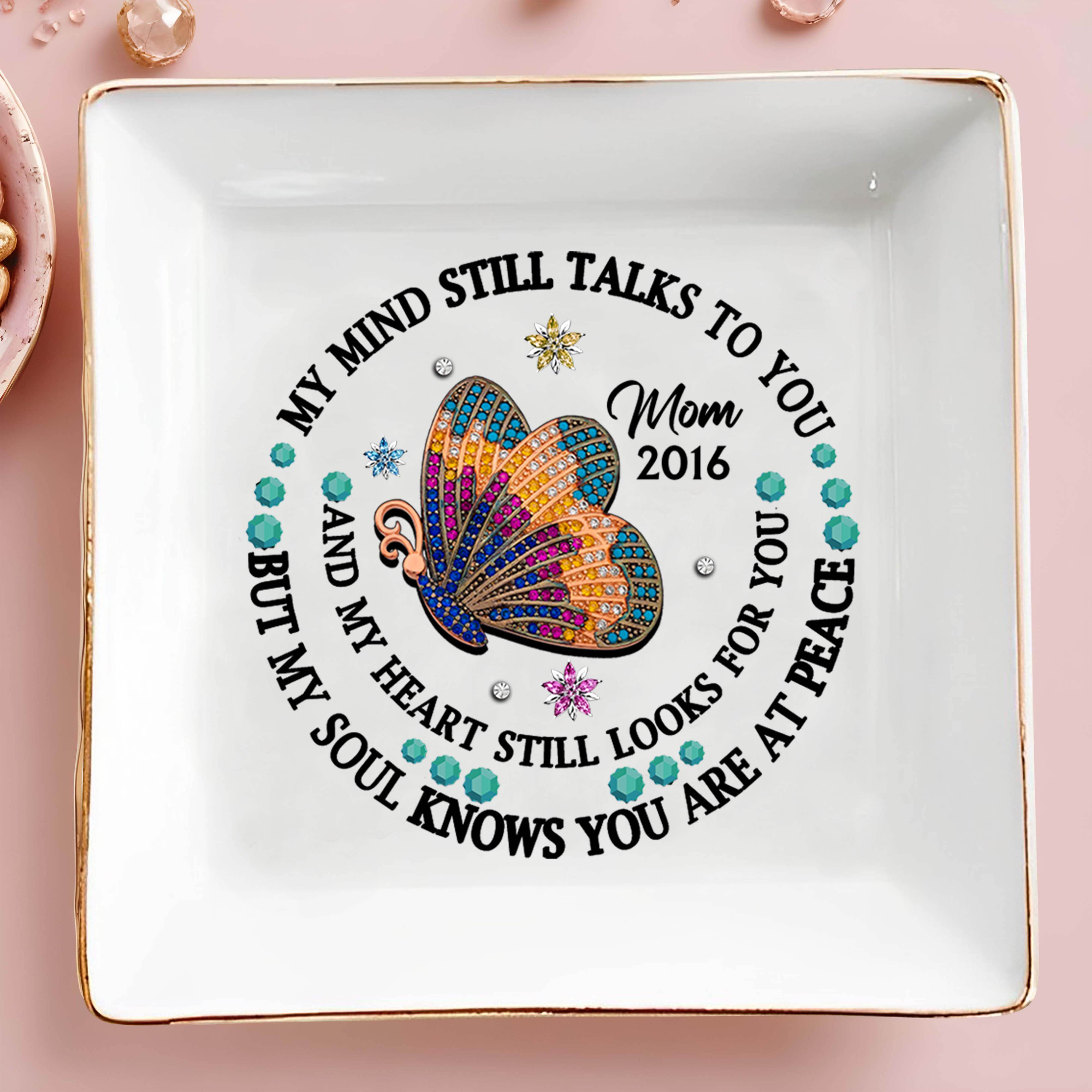 Butterfly Jewel Design With Heartfelt Message - Personalized Custom Jewelry Dish - HME128_SCRD