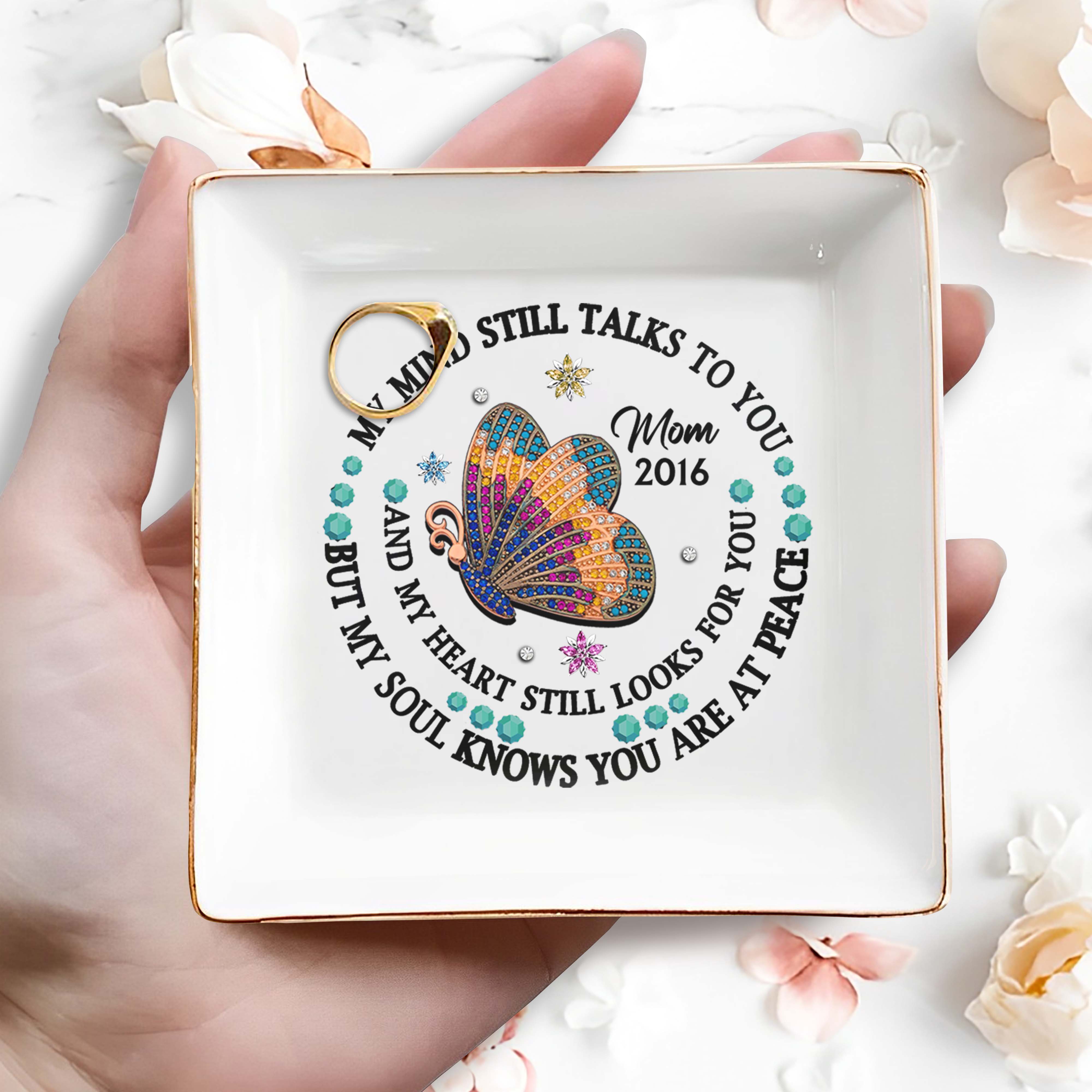 Butterfly Jewel Design With Heartfelt Message - Personalized Custom Jewelry Dish - HME128_SCRD
