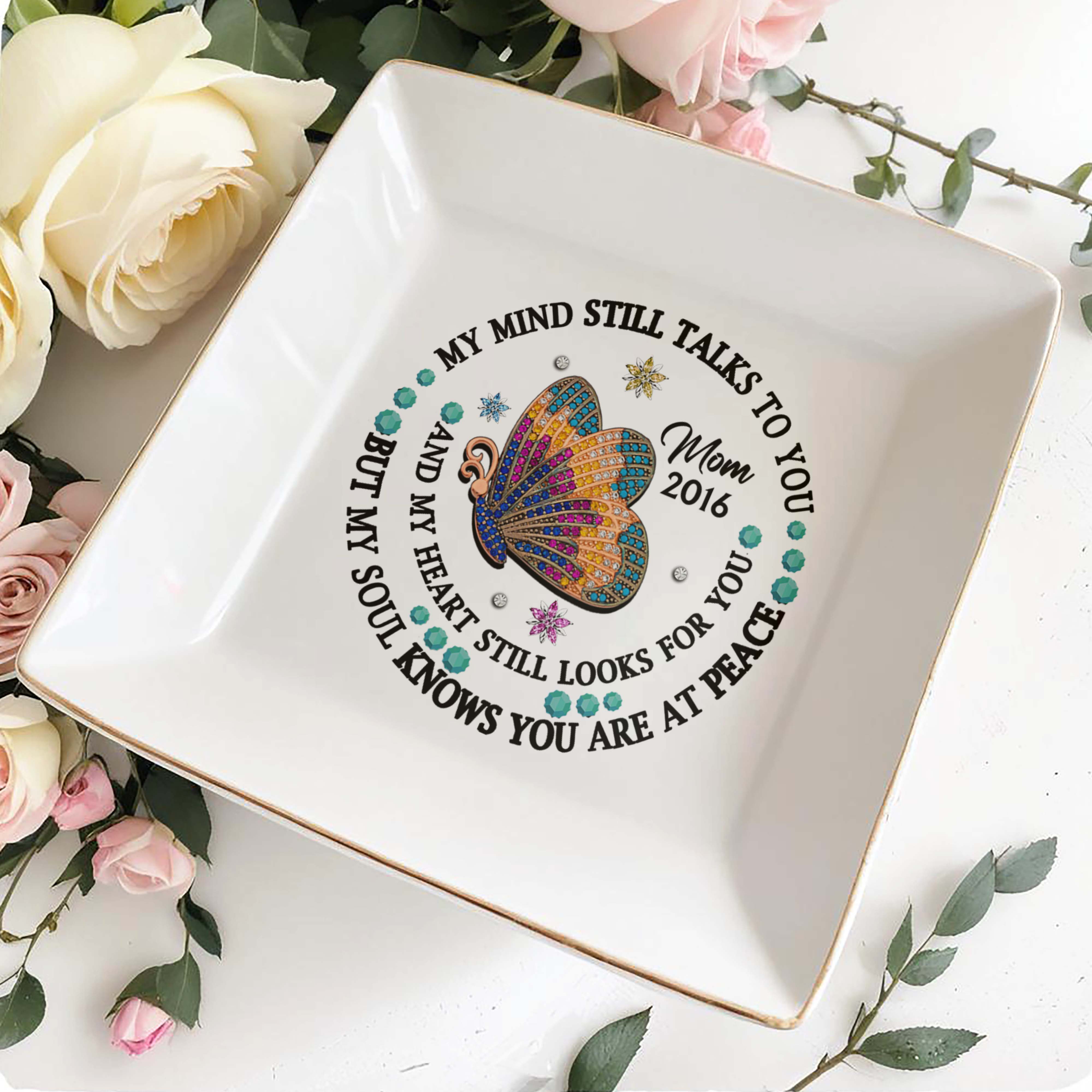Butterfly Jewel Design With Heartfelt Message - Personalized Custom Jewelry Dish - HME128_SCRD