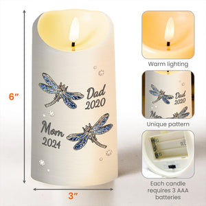Soulful Remembrance LED Candle With Dragonflies And Flowers - Personalized Custom LED Candle - HME129_LECA