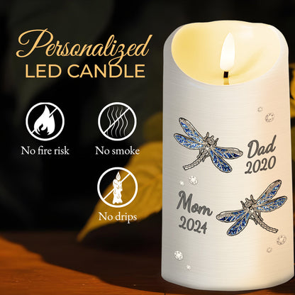 Soulful Remembrance LED Candle With Dragonflies And Flowers - Personalized Custom LED Candle - HME129_LECA