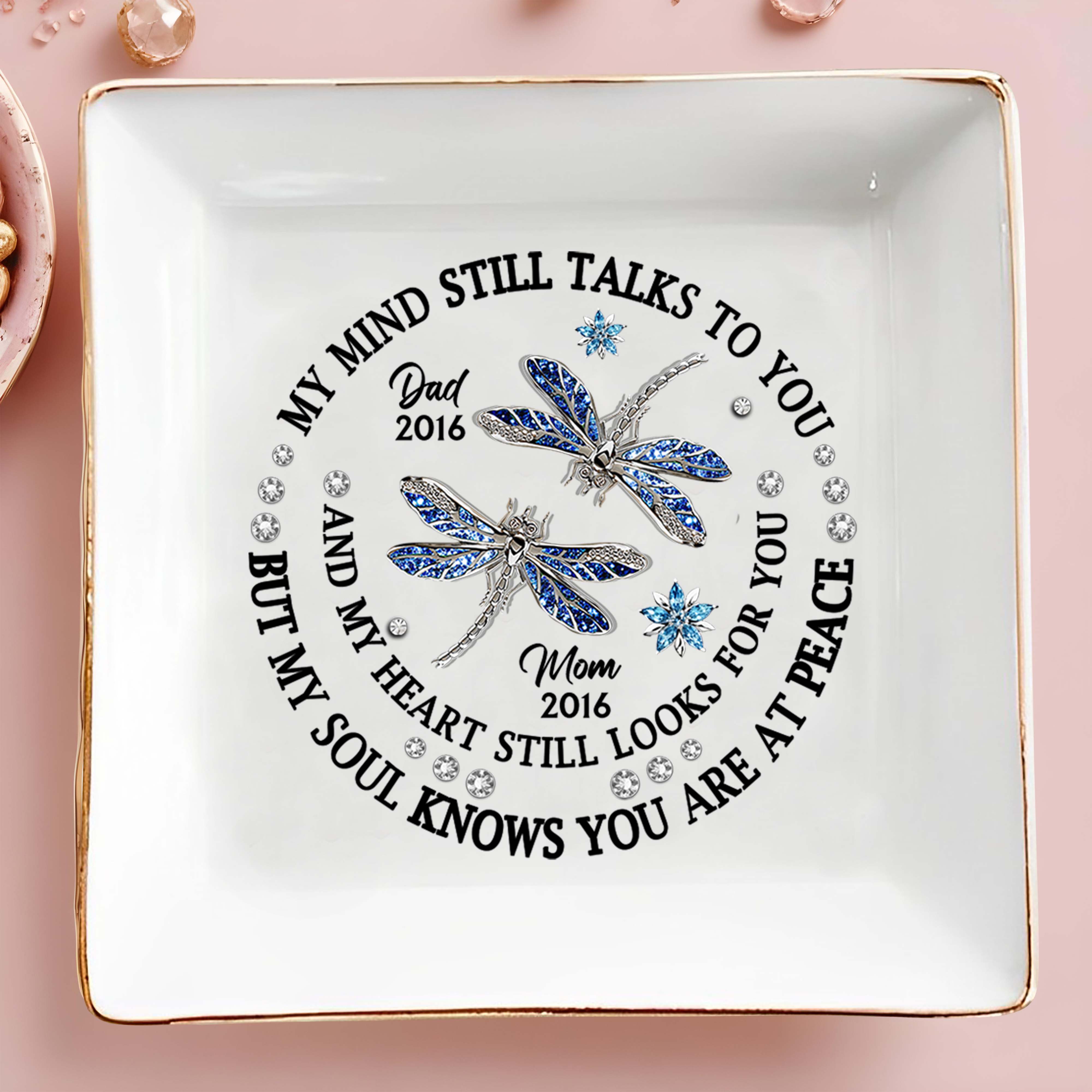 Dragonflies Memorial Custom Jewelry Dish In Memory Of Loved Ones - Personalized Custom Jewelry Dish - HME129_SCRD