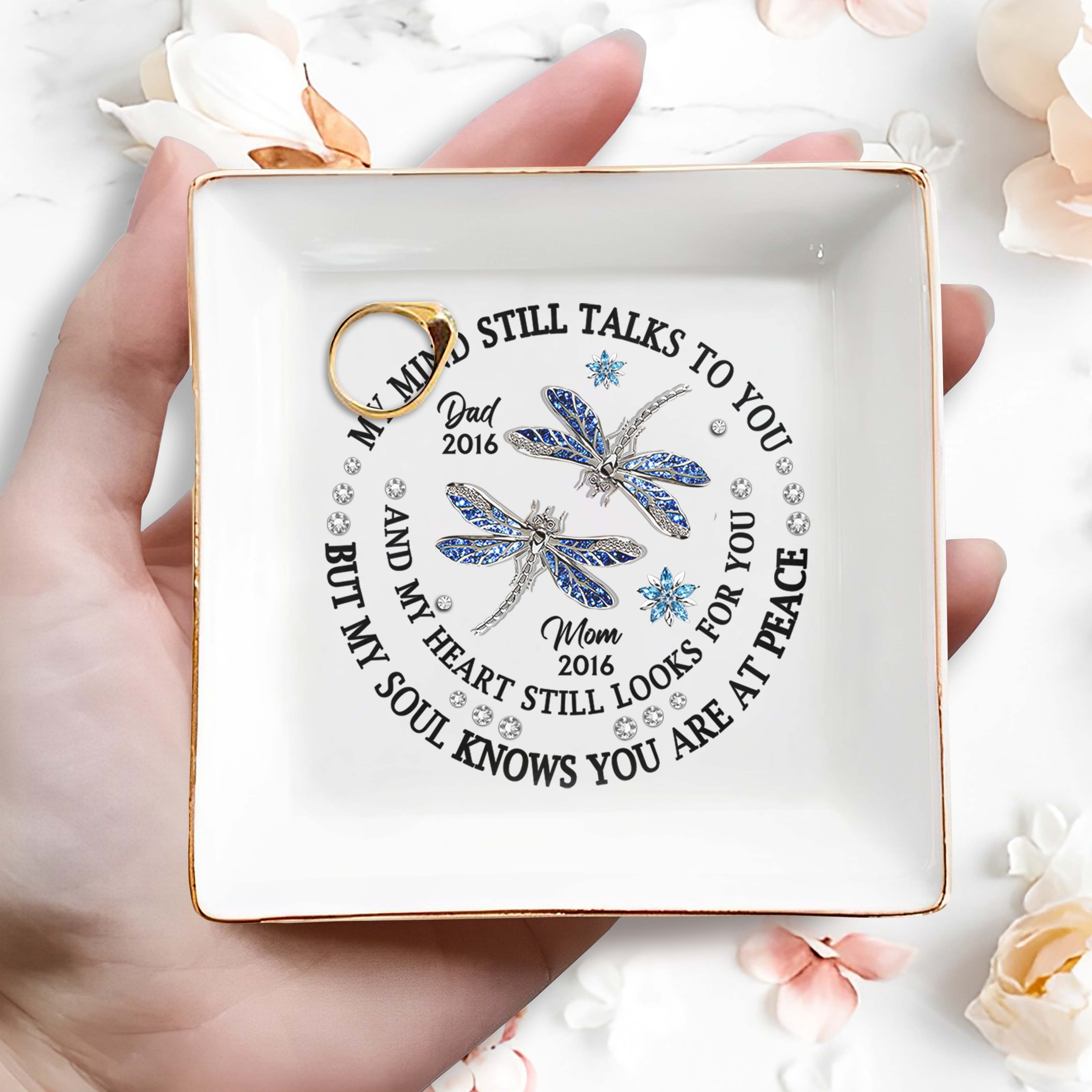 Dragonflies Memorial Custom Jewelry Dish In Memory Of Loved Ones - Personalized Custom Jewelry Dish - HME129_SCRD