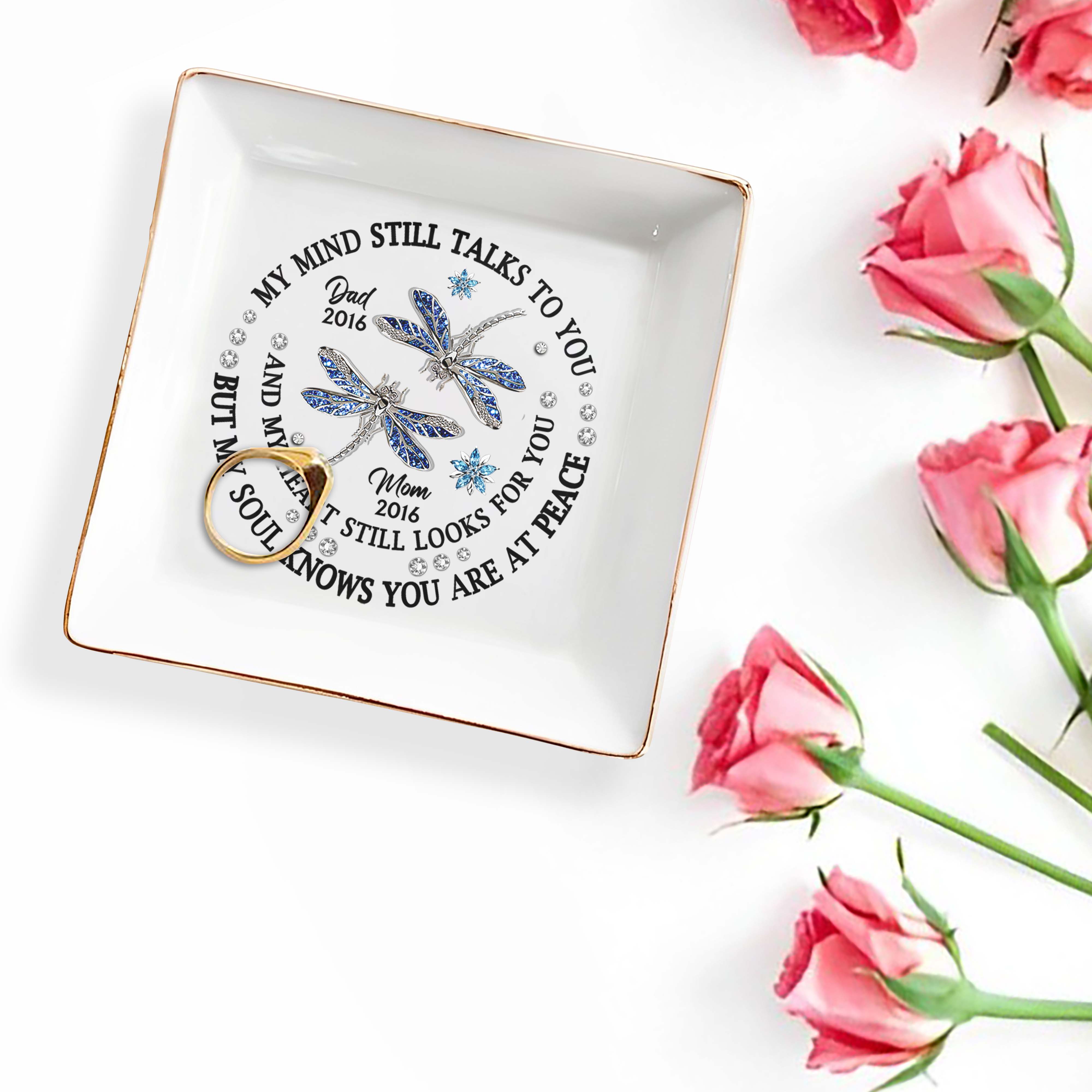 Dragonflies Memorial Custom Jewelry Dish In Memory Of Loved Ones - Personalized Custom Jewelry Dish - HME129_SCRD