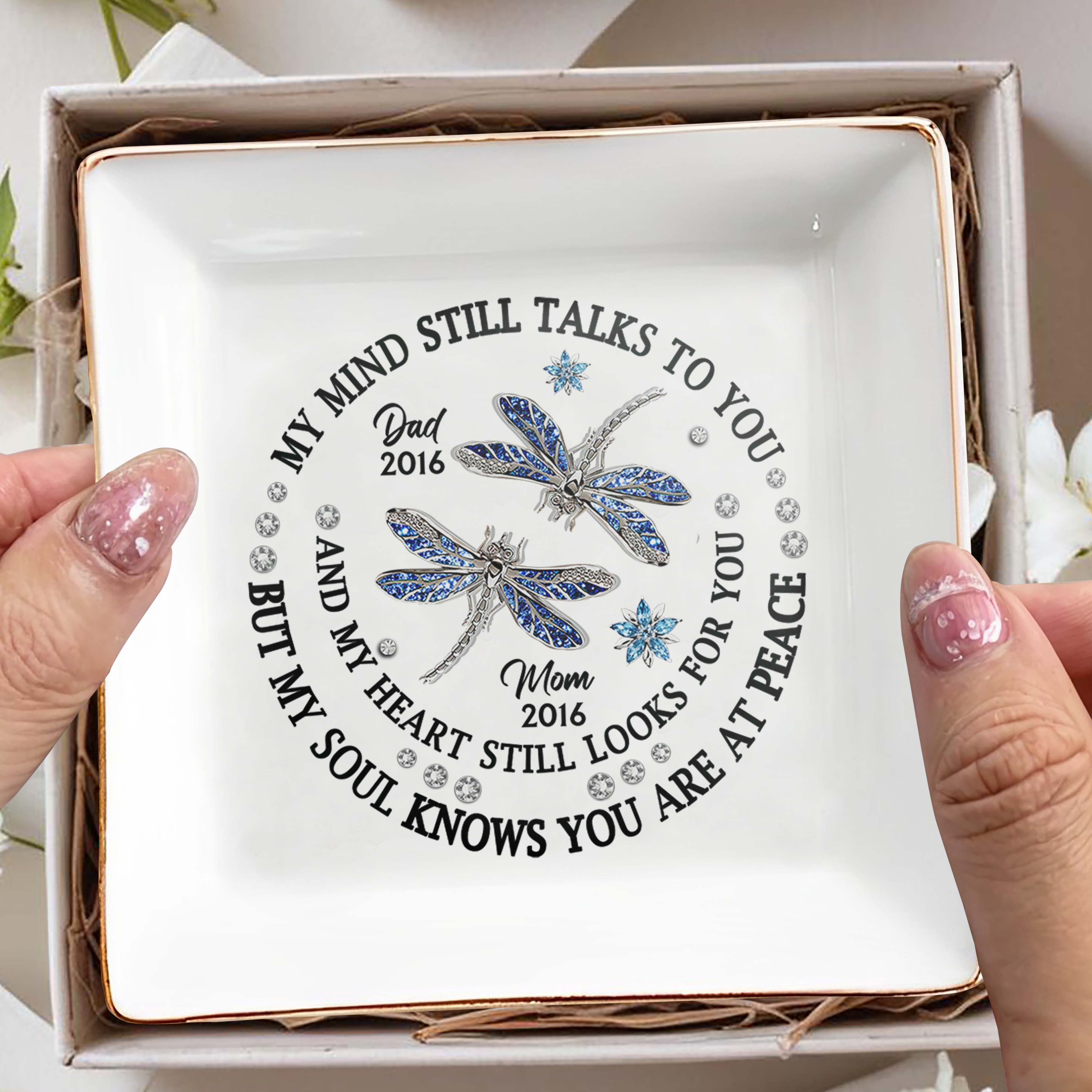 Dragonflies Memorial Custom Jewelry Dish In Memory Of Loved Ones - Personalized Custom Jewelry Dish - HME129_SCRD