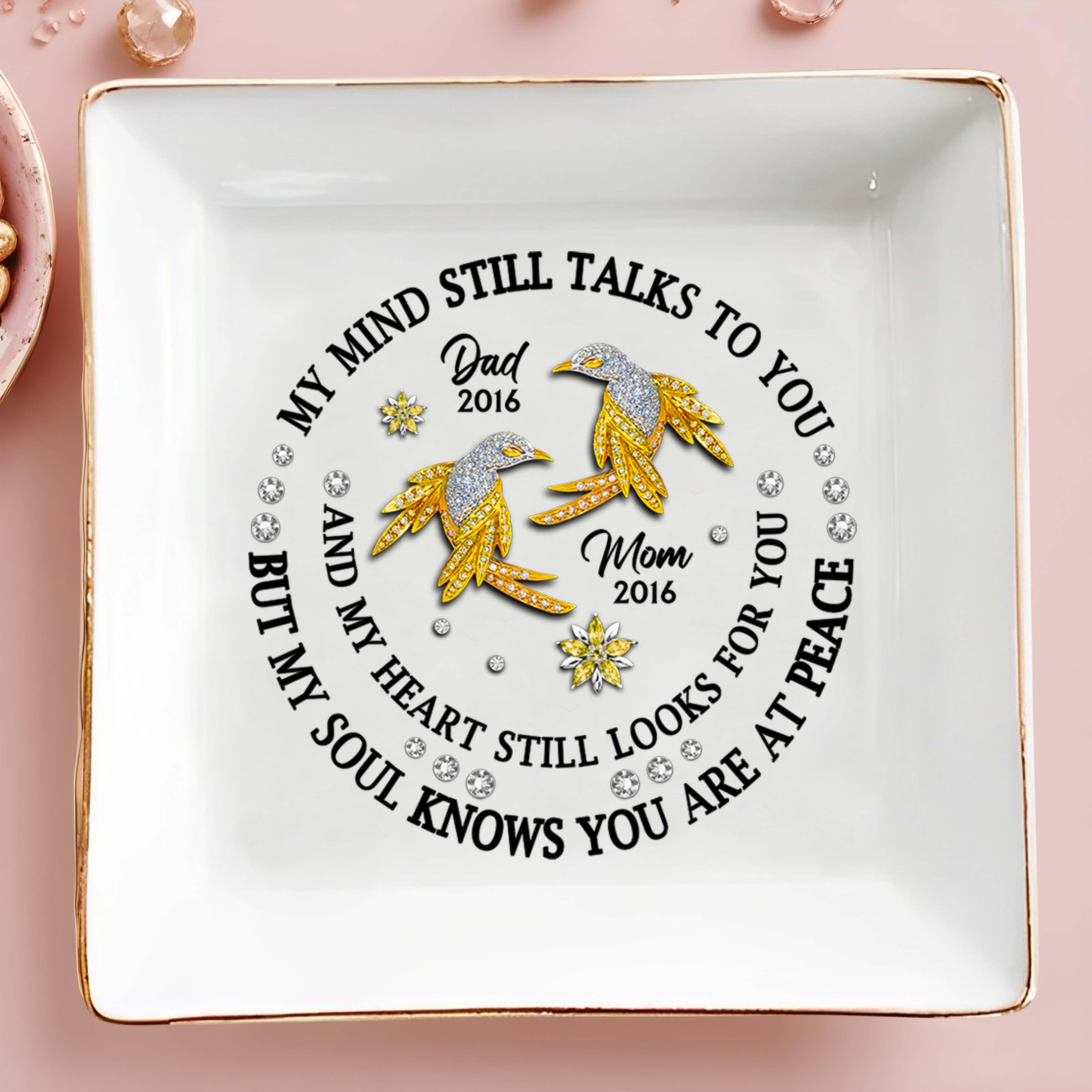 My Mind Still Talks To You Peaceful Bird And Flower Design - Personalized Custom Jewelry Dish - HME131_SCRD