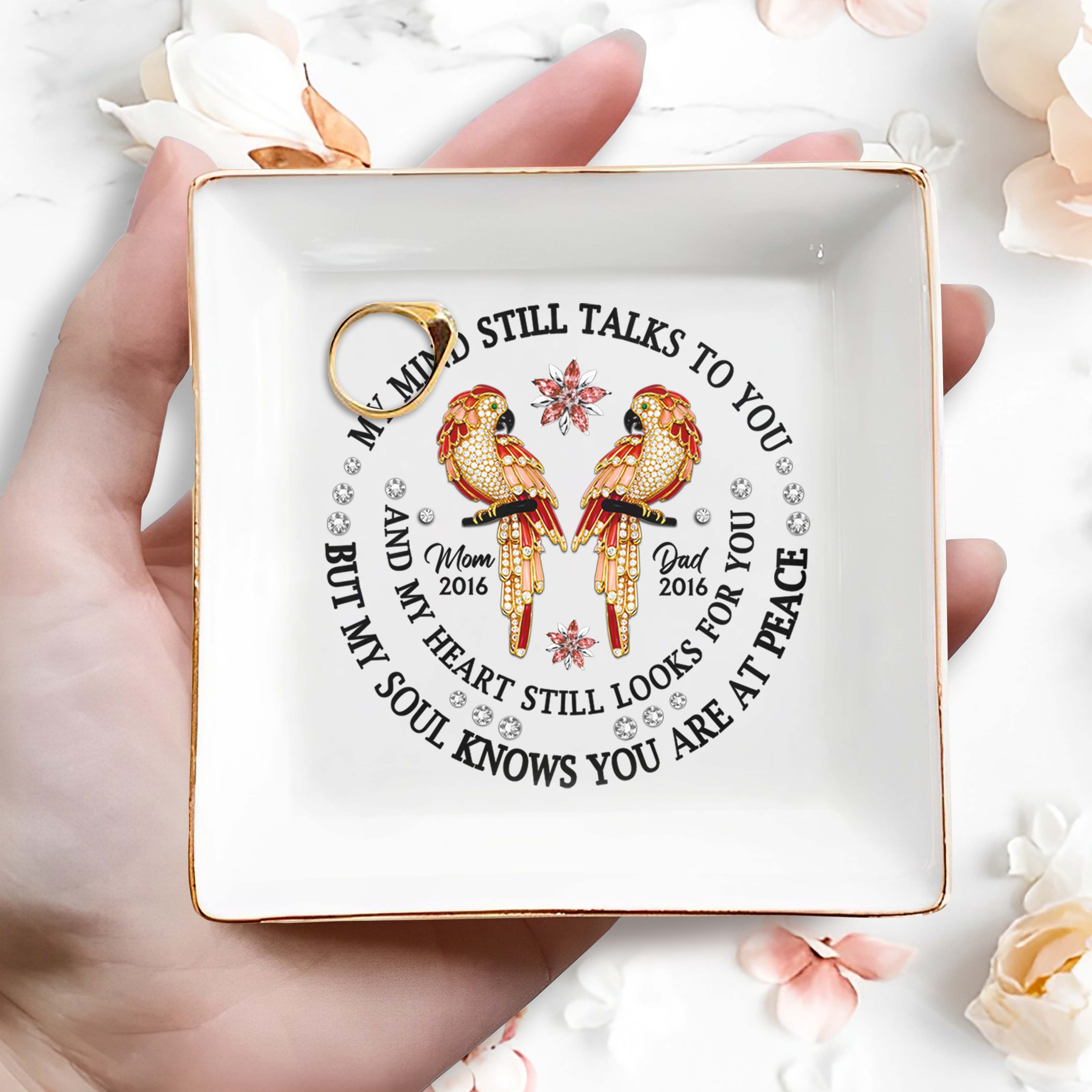 My Mind Still Talks to You Parrots and Flowers - Personalized Custom Jewelry Dish - HME132_SCRD