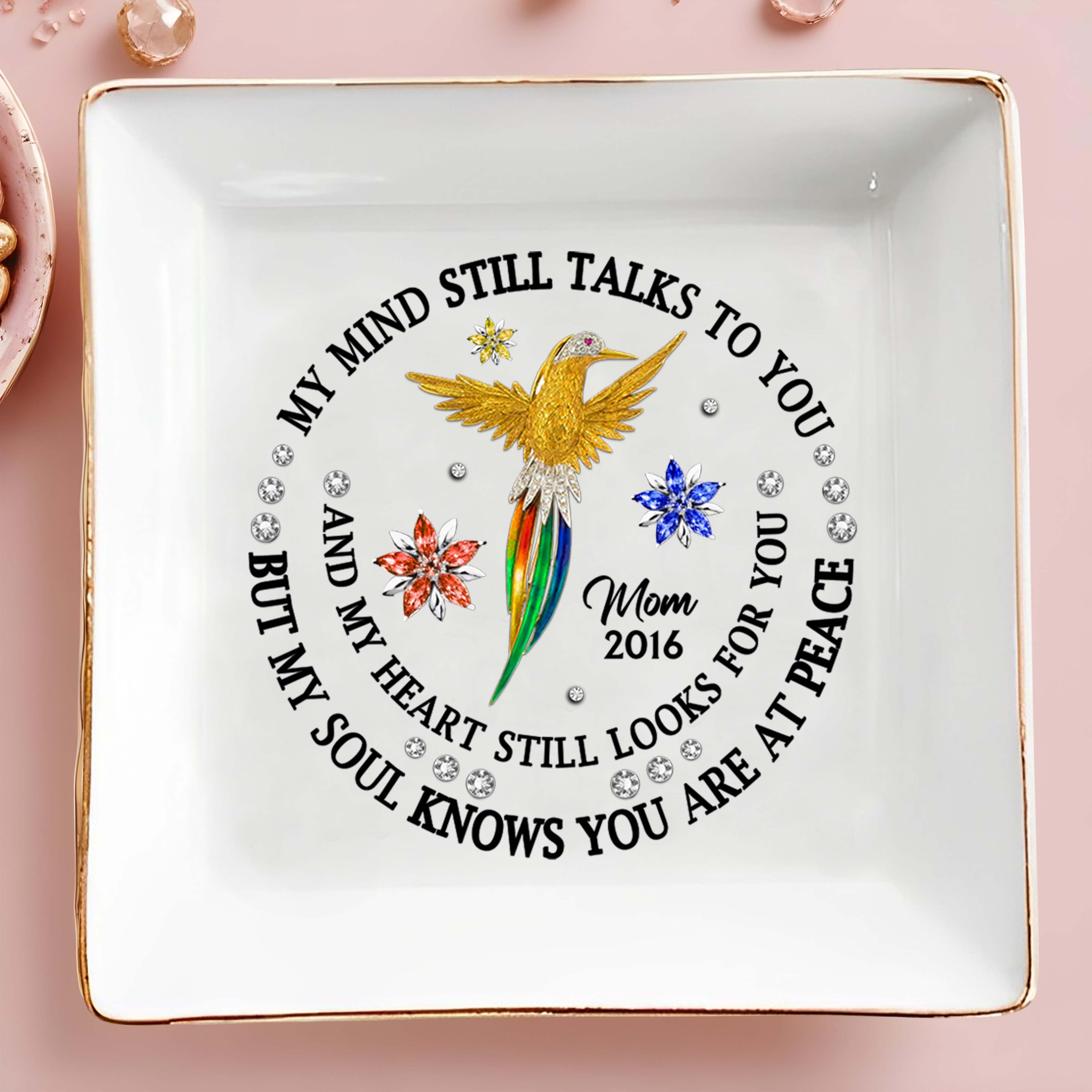 My Mind Talks to You, Soul At Peace Hummingbird Dish - Personalized Custom Jewelry Dish - HME133_SCRD