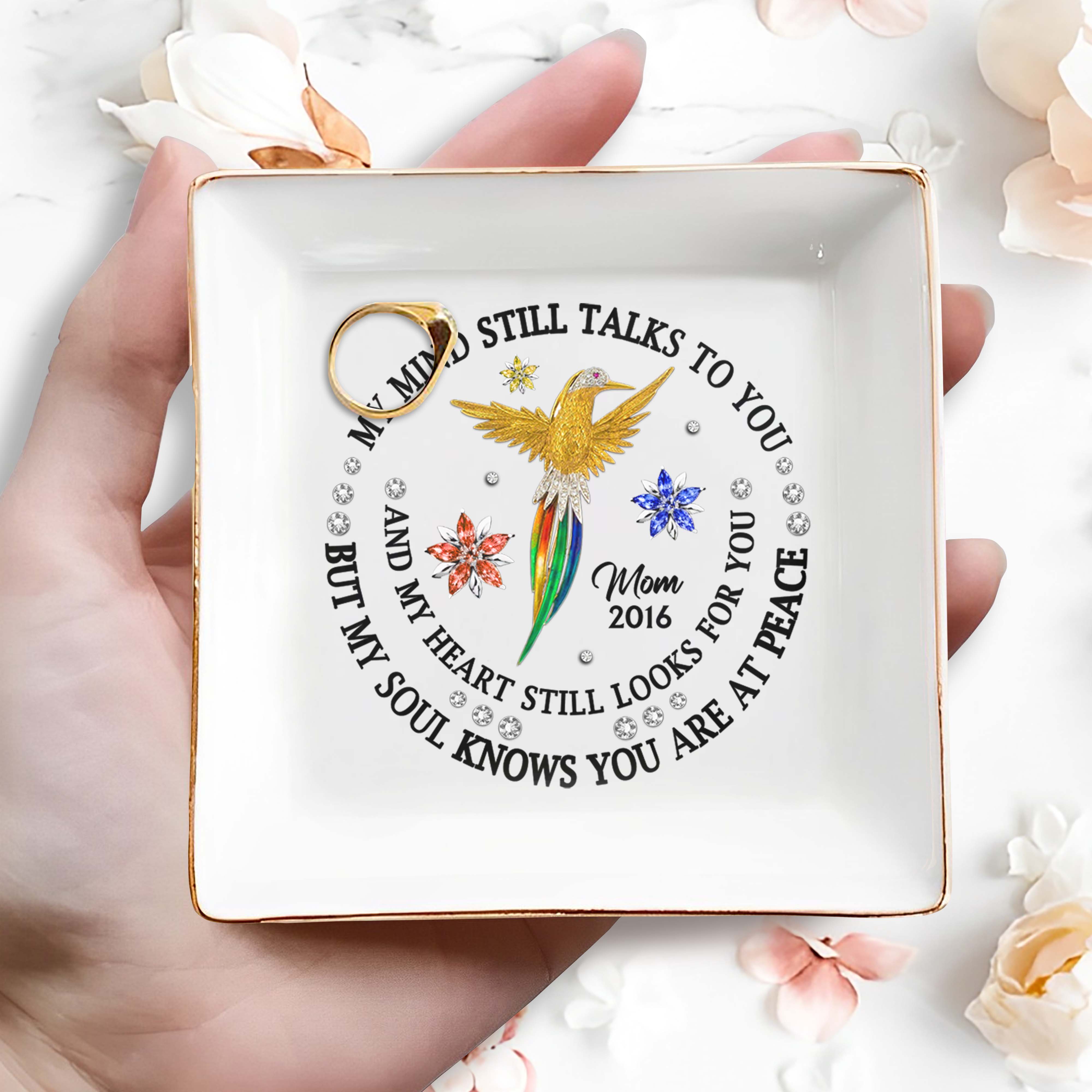 My Mind Talks to You, Soul At Peace Hummingbird Dish - Personalized Custom Jewelry Dish - HME133_SCRD