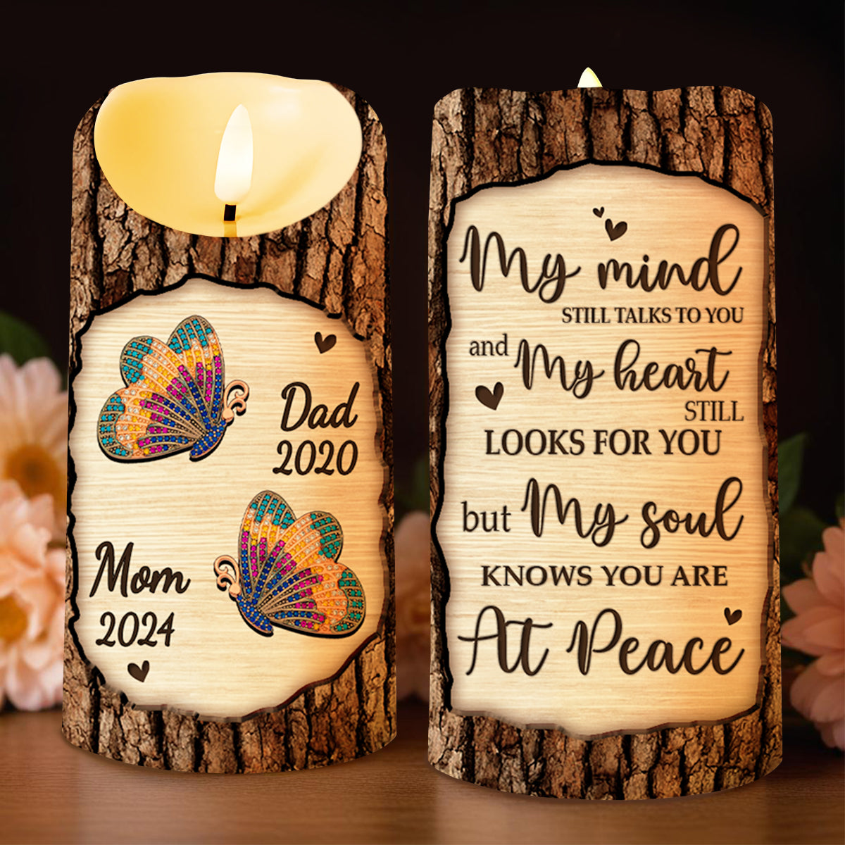 Butterfly And Heart Memorial Custom LED Candle - Personalized Custom LED Candle - HME136_LECA