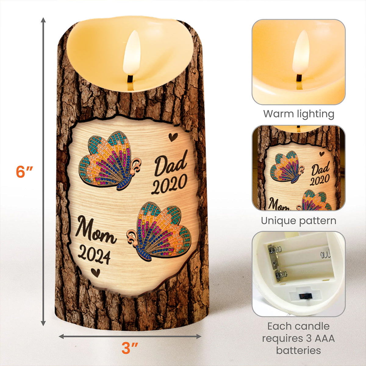 Butterfly And Heart Memorial Custom LED Candle - Personalized Custom LED Candle - HME136_LECA