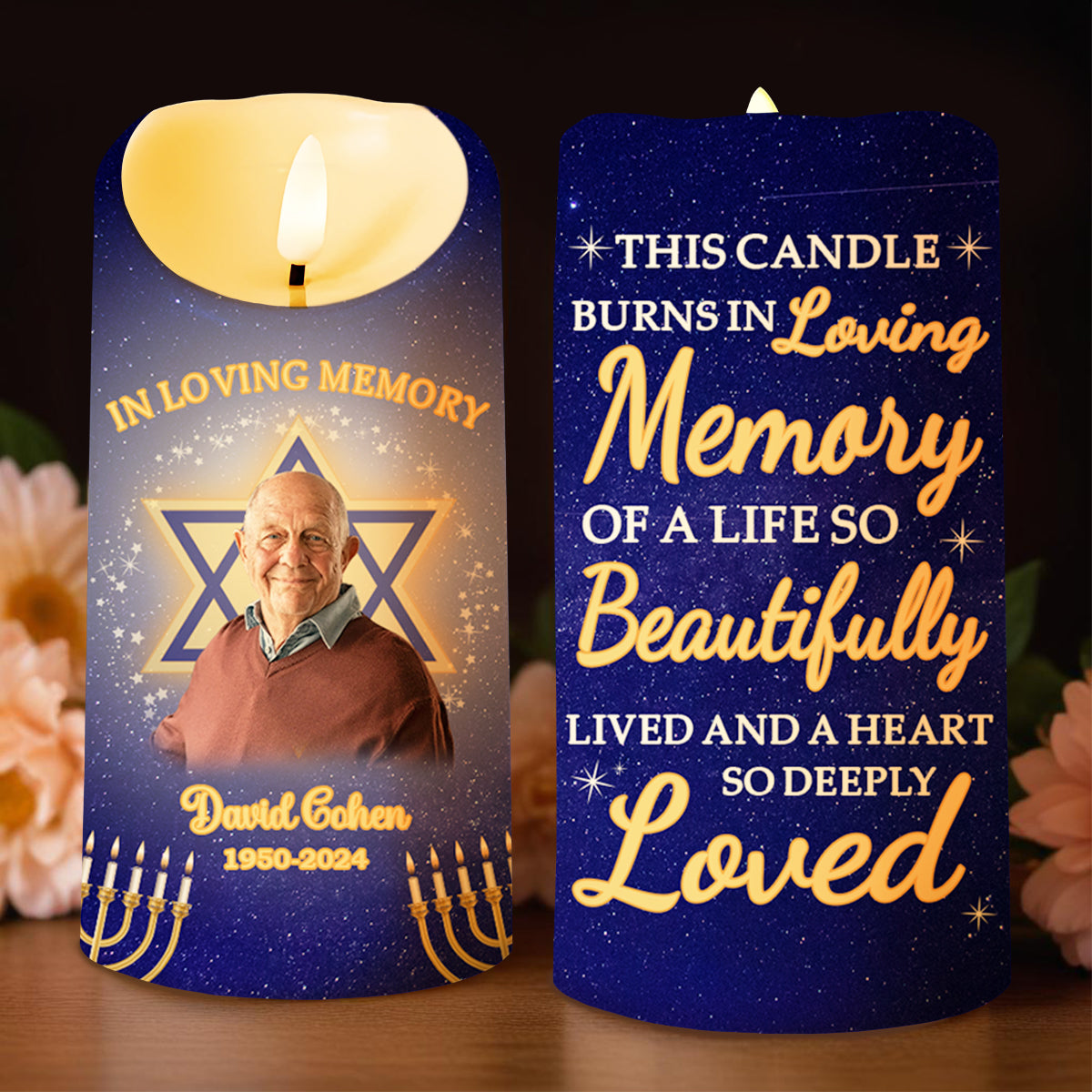 Memory of a Beautifully Lived Life and Deeply Loved Heart Candle - Personalized Custom LED Candle - HME140_LECA