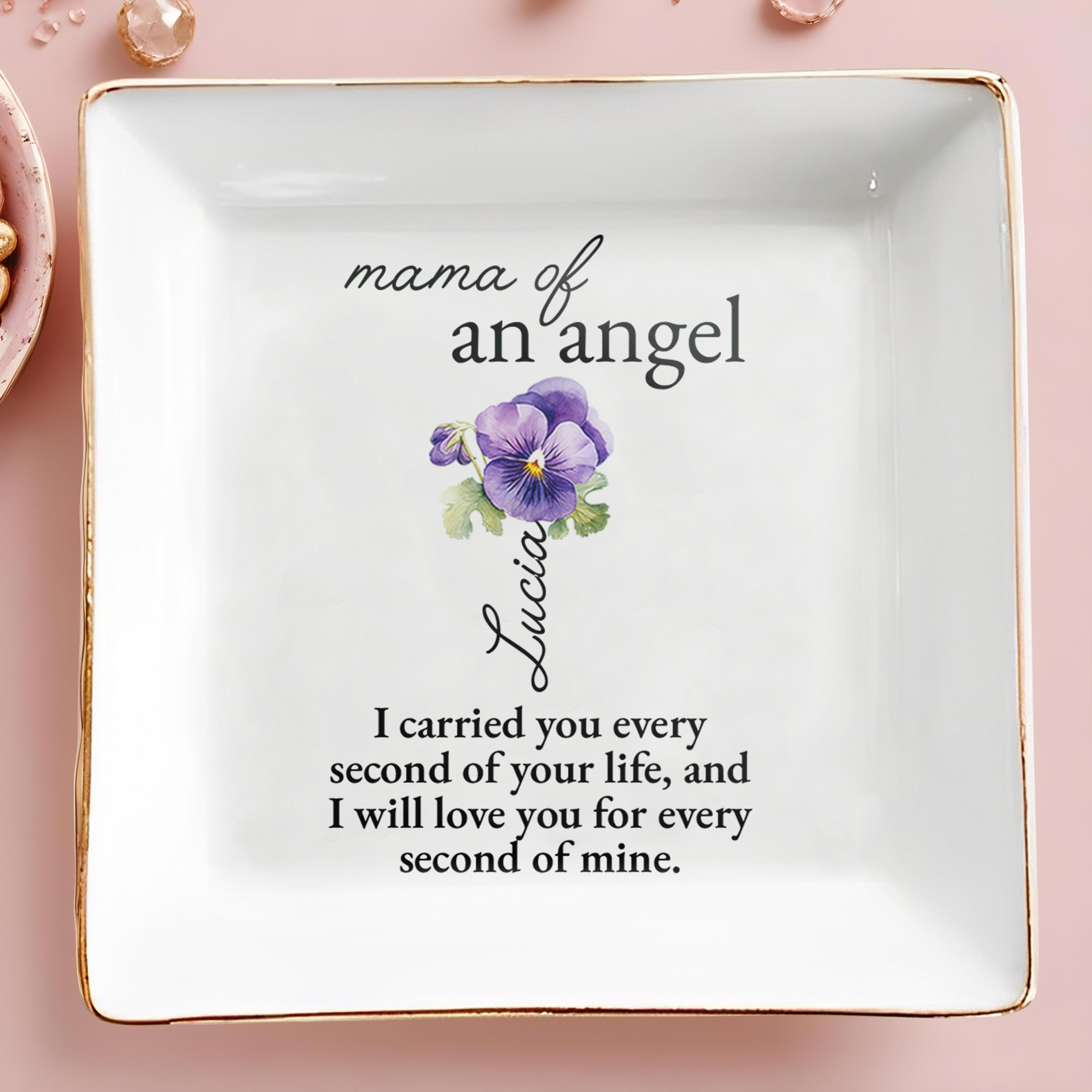 [Your Title] of An Angel, Flower Design - Personalized Custom Jewelry Dish, Square Ceramic Dish - HME154_SCRD