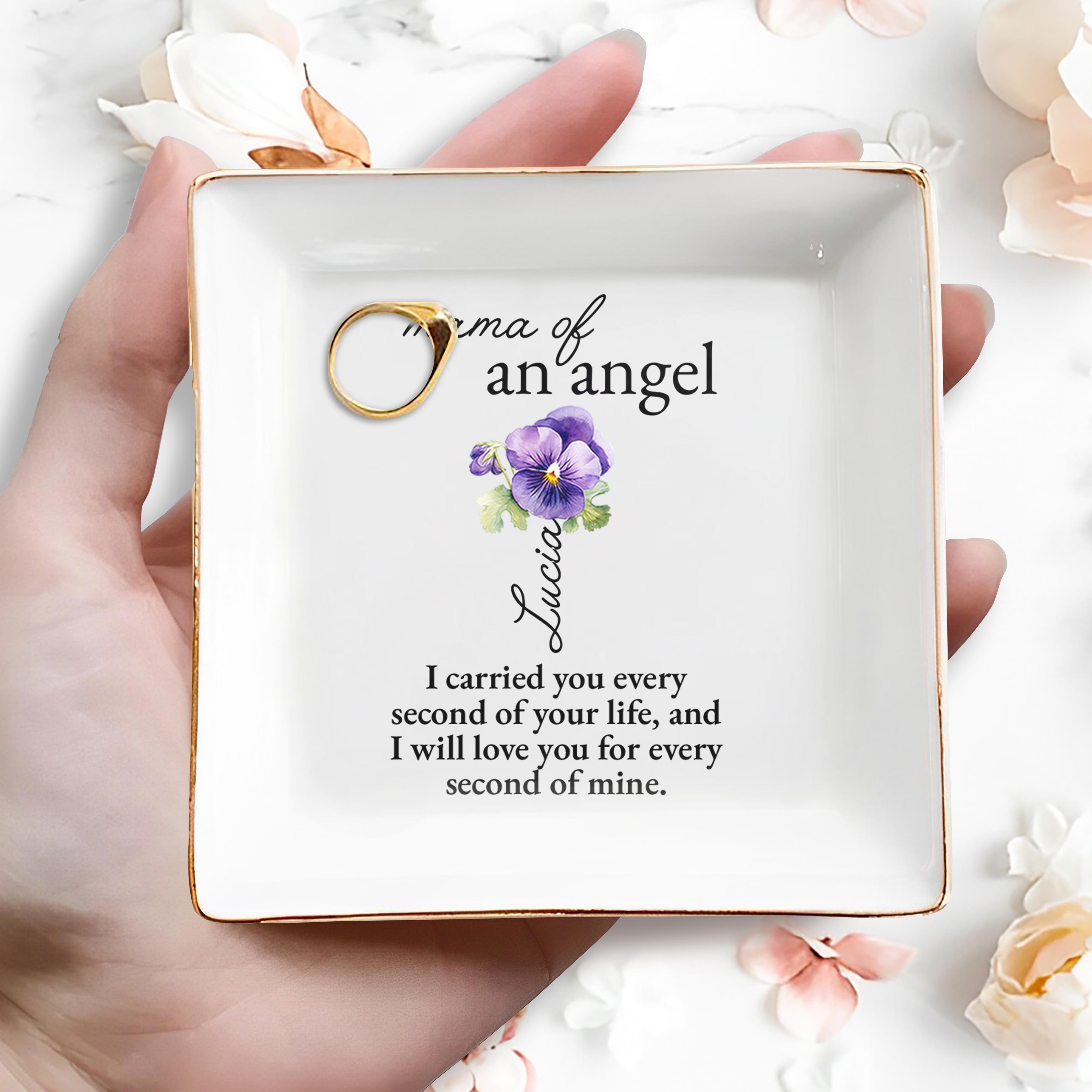 [Your Title] of An Angel, Flower Design - Personalized Custom Jewelry Dish, Square Ceramic Dish - HME154_SCRD