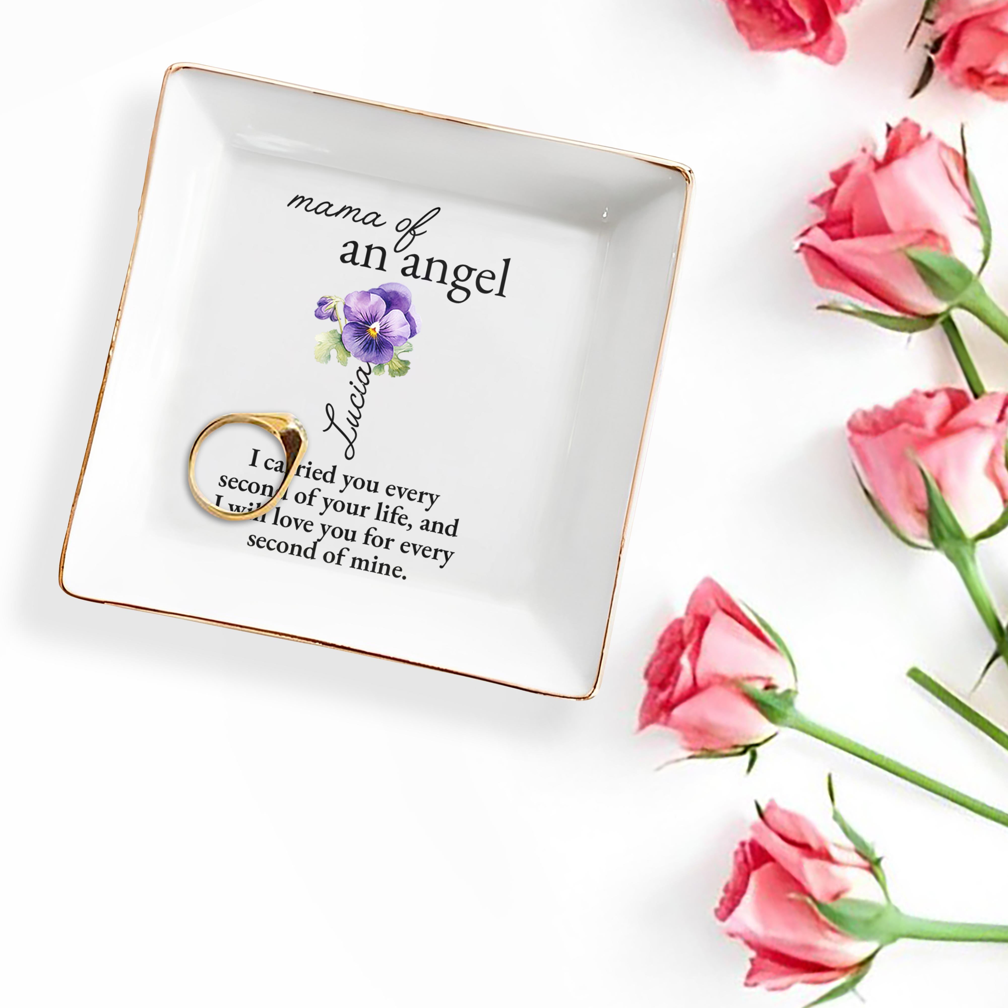[Your Title] of An Angel, Flower Design - Personalized Custom Jewelry Dish, Square Ceramic Dish - HME154_SCRD