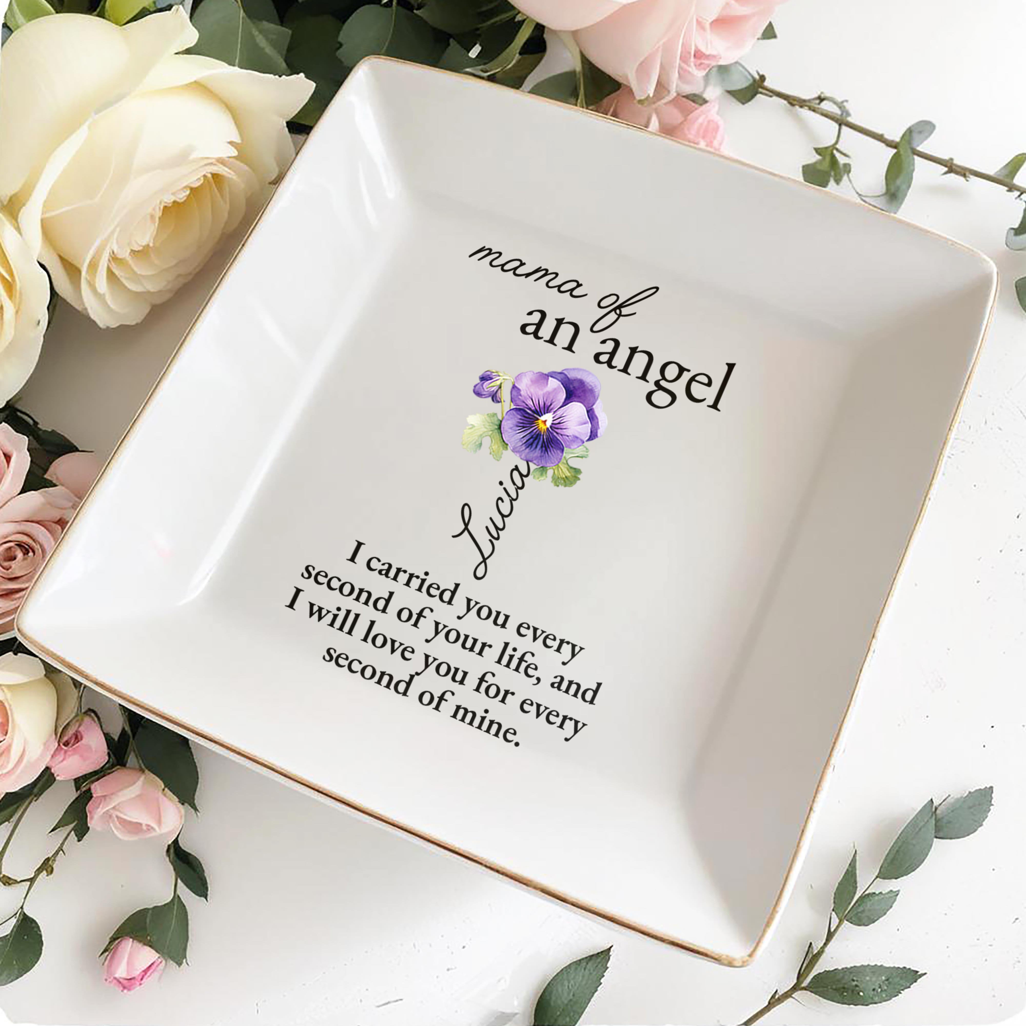 [Your Title] of An Angel, Flower Design - Personalized Custom Jewelry Dish, Square Ceramic Dish - HME154_SCRD