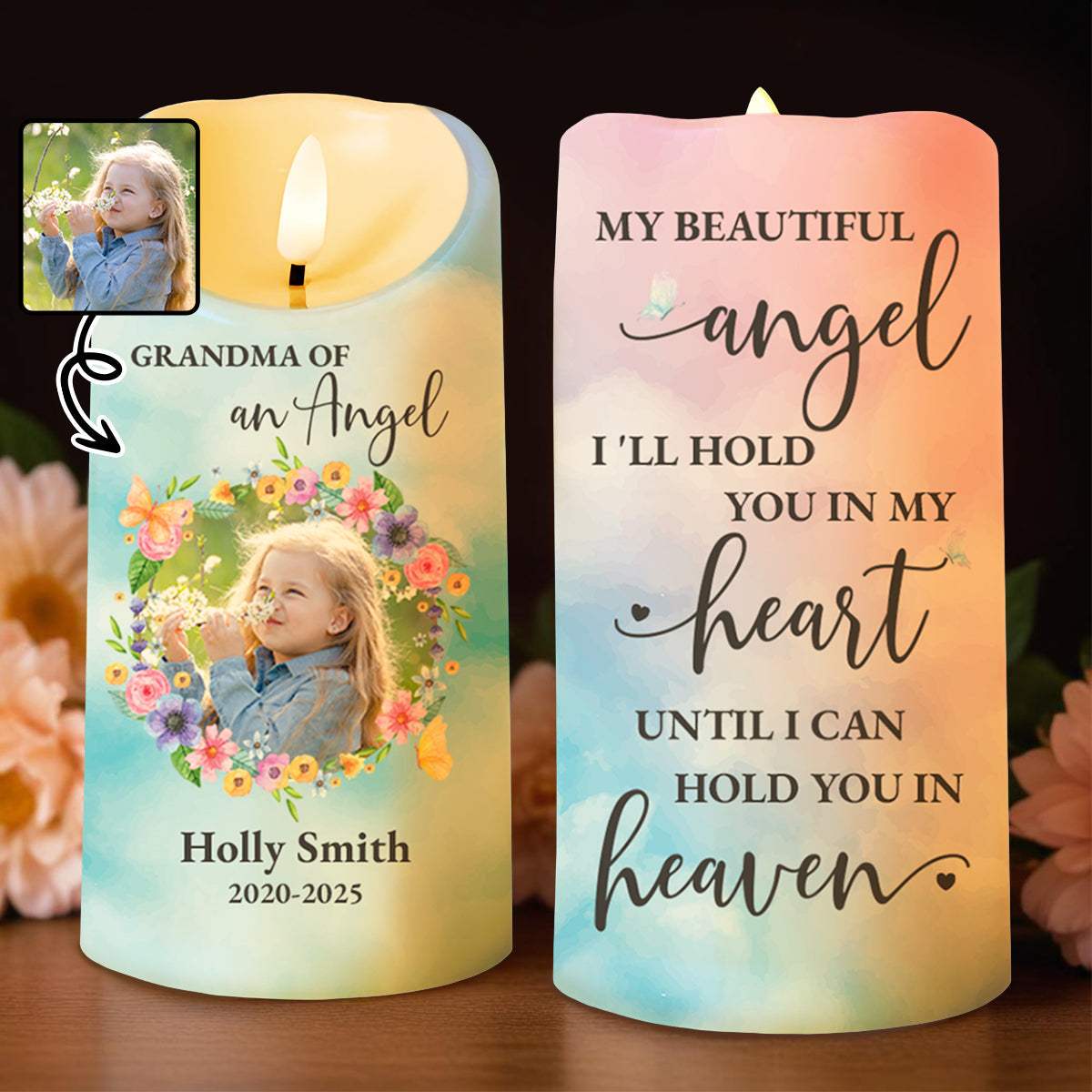 My Beautiful Angel Hold You In Heaven - Personalized Custom LED Candle - HME155_LECA