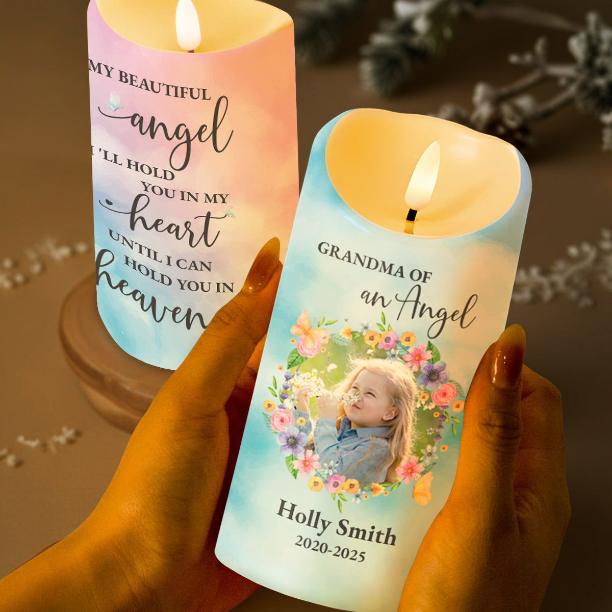My Beautiful Angel Hold You In Heaven - Personalized Custom LED Candle - HME155_LECA