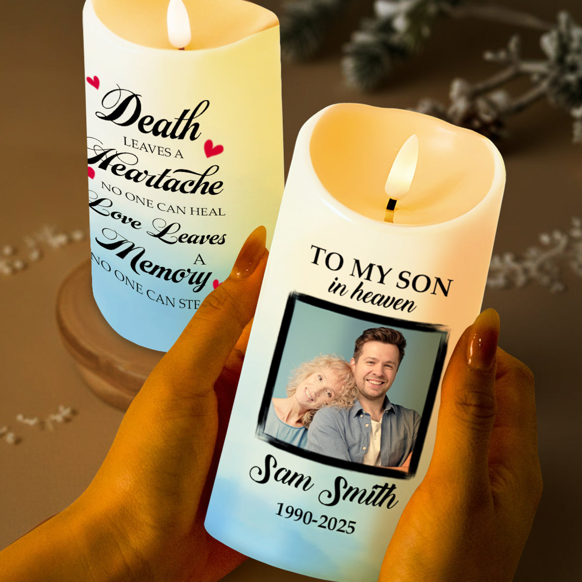 Death Leaves a Heartache, Love Leaves a Memory LED Candle - Personalized Custom LED Candle - HME156_LECA