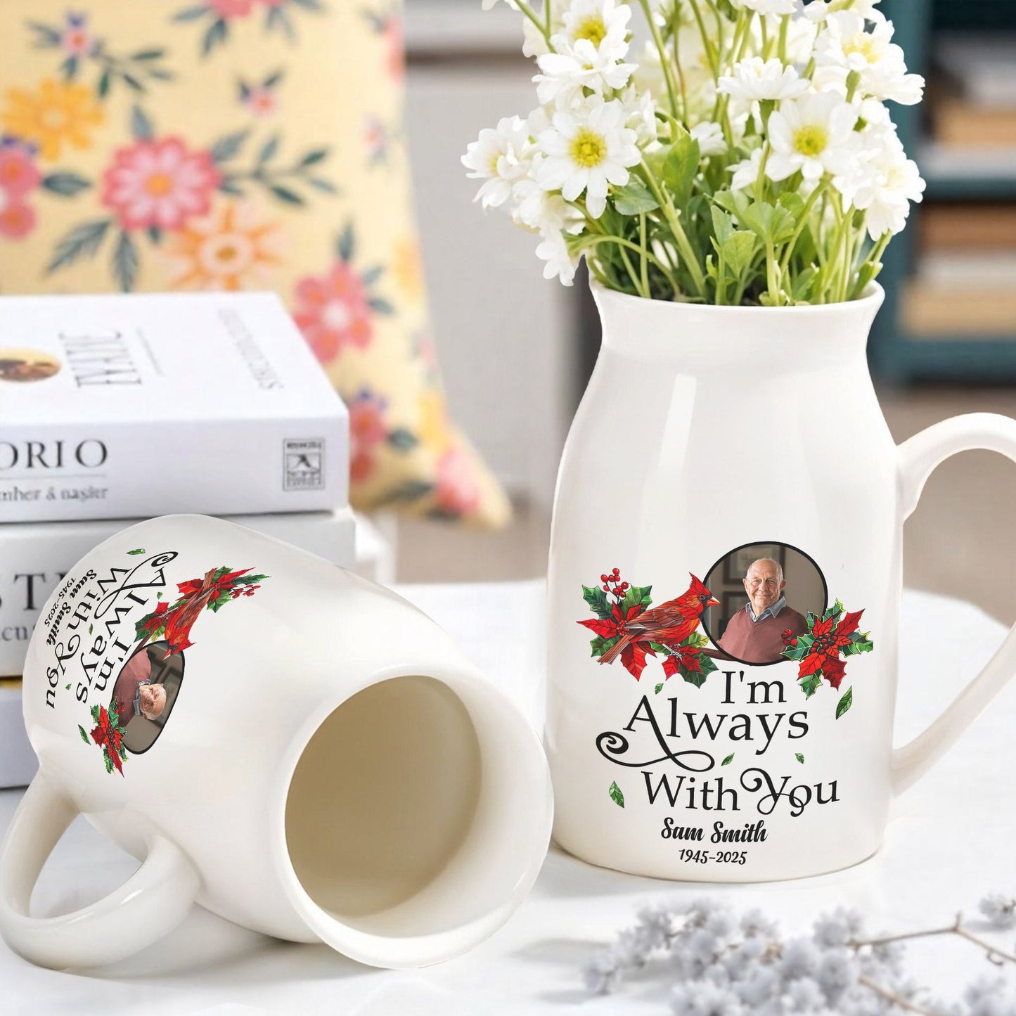 I'm Always With You Cardinal And Holly Design - Personalized Ceramic Flower Vase