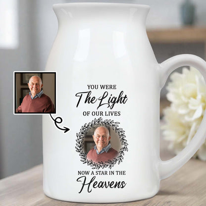 You Were The Light Of Our Lives, Now A Star In The Heavens, Wreath and Photo Frame - Personalized Ceramic Flower Vase