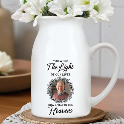 You Were The Light Of Our Lives, Now A Star In The Heavens, Wreath and Photo Frame - Personalized Ceramic Flower Vase