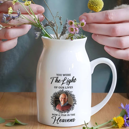 You Were The Light Of Our Lives, Now A Star In The Heavens, Wreath and Photo Frame - Personalized Ceramic Flower Vase