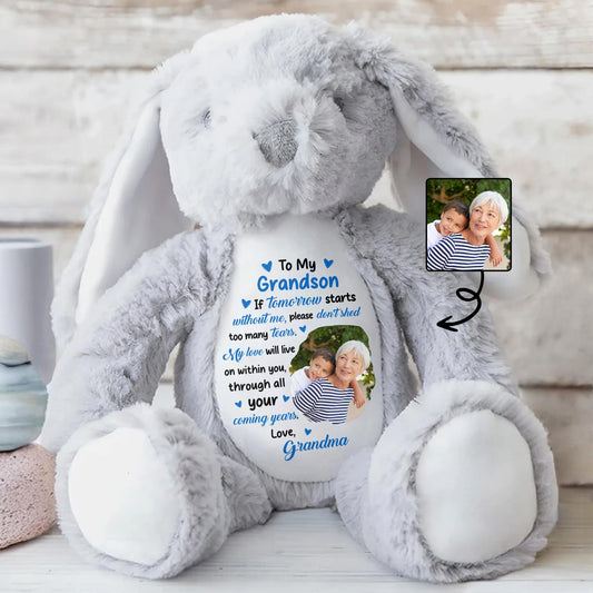 To My Grandson, If Tomorrow Starts Without Me, Stuffed Bunny and Photo Frames - Personalized Stuffed Bunny - HME182_BUN