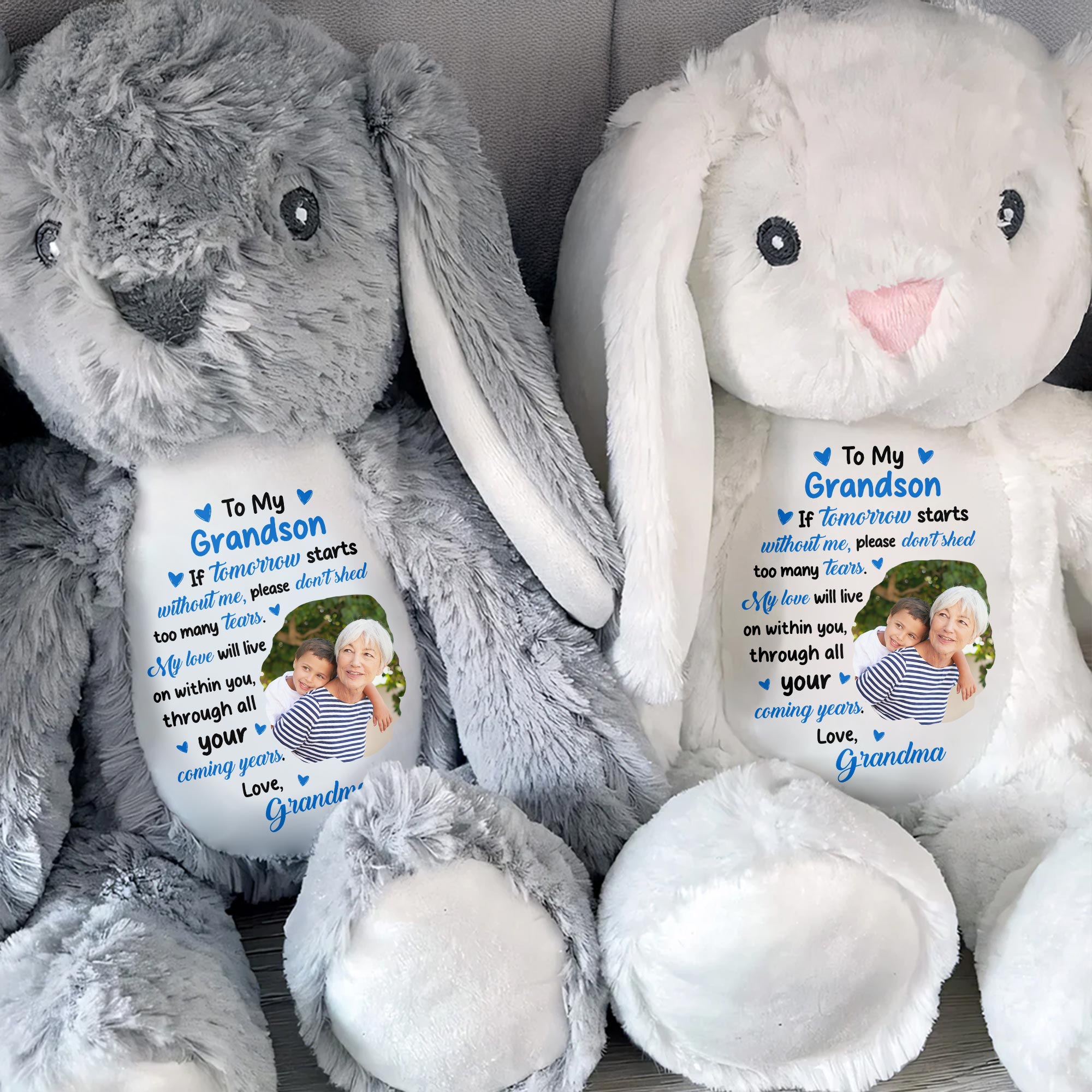 To My Grandson, If Tomorrow Starts Without Me, Stuffed Bunny and Photo Frames - Personalized Stuffed Bunny - HME182_BUN