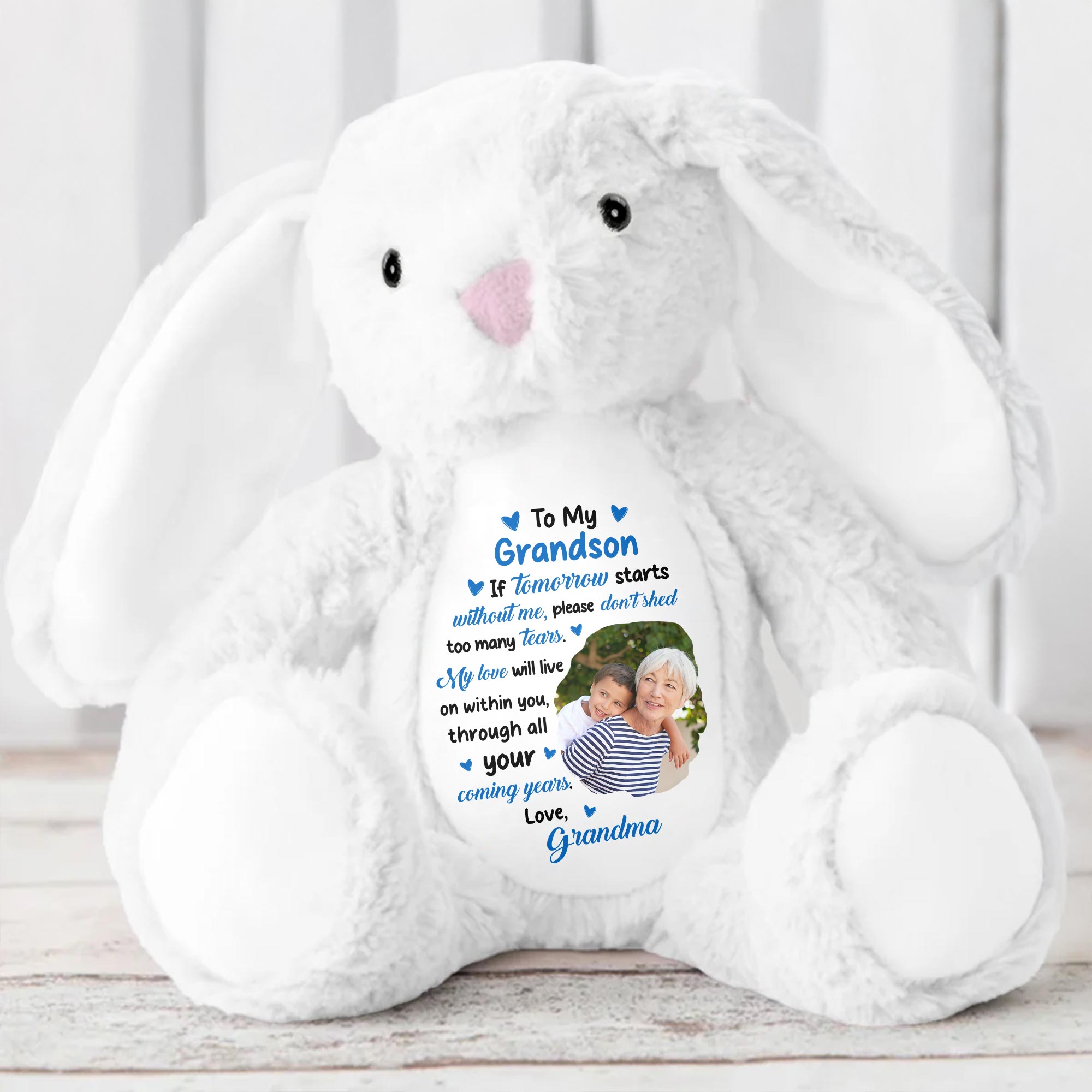 To My Grandson, If Tomorrow Starts Without Me, Stuffed Bunny and Photo Frames - Personalized Stuffed Bunny - HME182_BUN