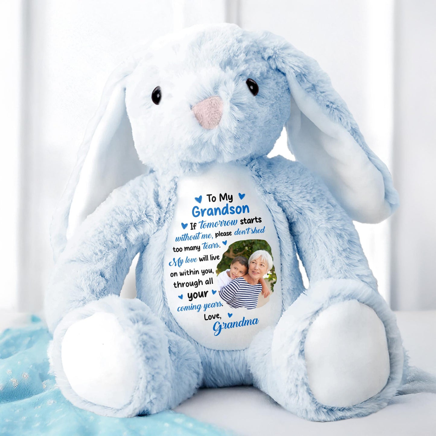 To My Grandson, If Tomorrow Starts Without Me, Stuffed Bunny and Photo Frames - Personalized Stuffed Bunny - HME182_BUN