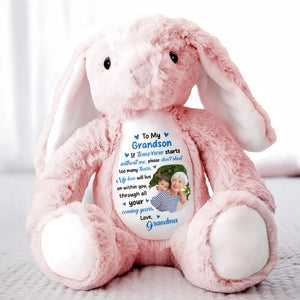 To My Grandson, If Tomorrow Starts Without Me, Stuffed Bunny and Photo Frames - Personalized Stuffed Bunny - HME182_BUN