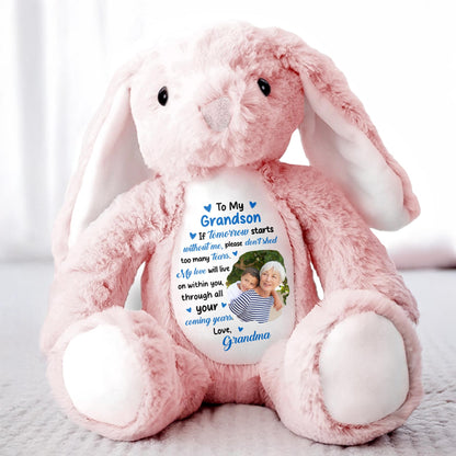 To My Grandson, If Tomorrow Starts Without Me, Stuffed Bunny and Photo Frames - Personalized Stuffed Bunny - HME182_BUN