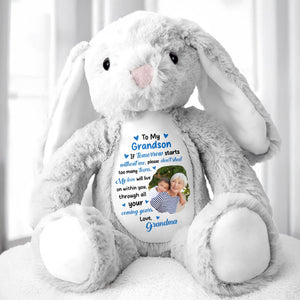 To My Grandson, If Tomorrow Starts Without Me, Stuffed Bunny and Photo Frames - Personalized Stuffed Bunny - HME182_BUN
