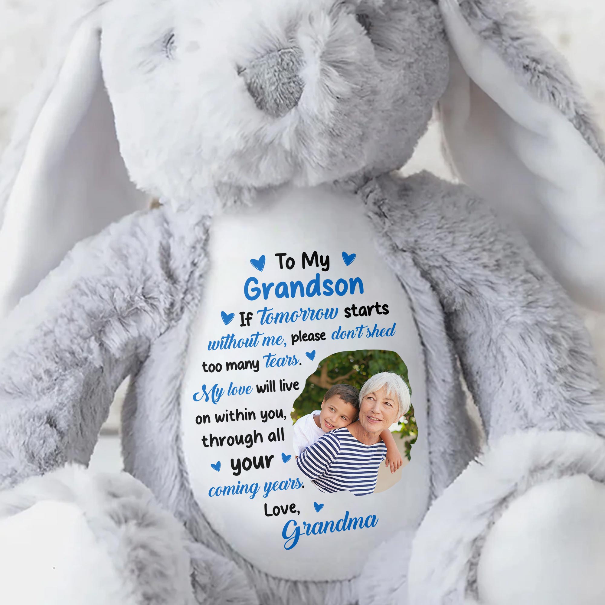 To My Grandson, If Tomorrow Starts Without Me, Stuffed Bunny and Photo Frames - Personalized Stuffed Bunny - HME182_BUN