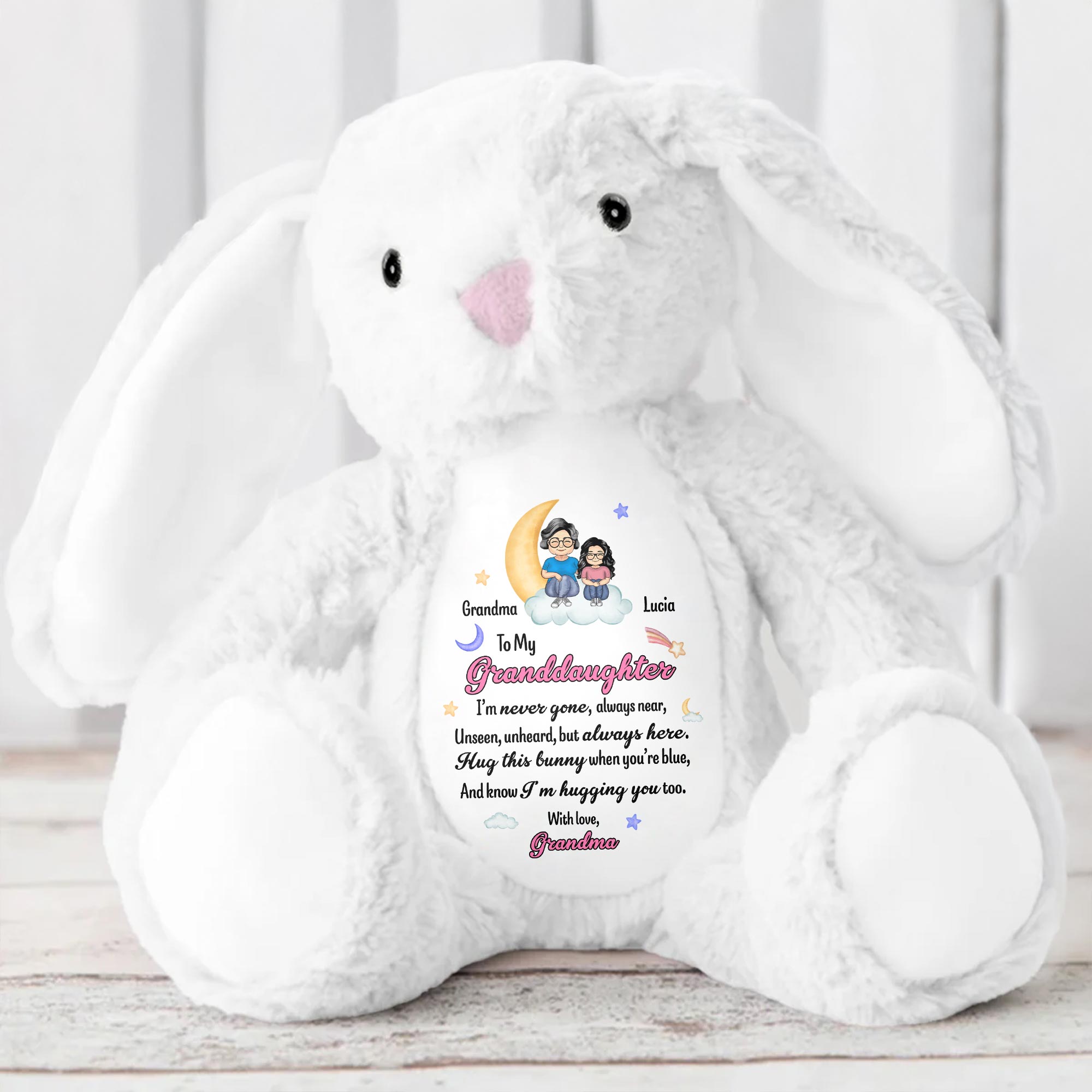 To My Granddaughter, I'm Never Gone, Always Near, Stuffed Bunny - Personalized Stuffed Bunny - HME183_BUN