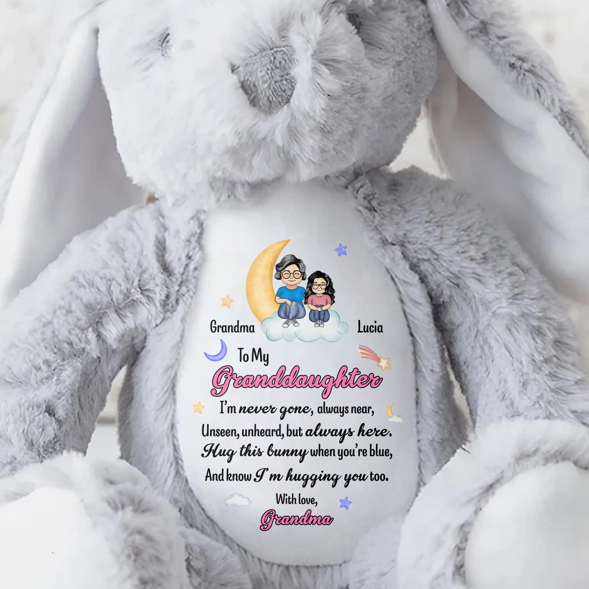 To My Granddaughter, I'm Never Gone, Always Near, Stuffed Bunny - Personalized Stuffed Bunny - HME183_BUN