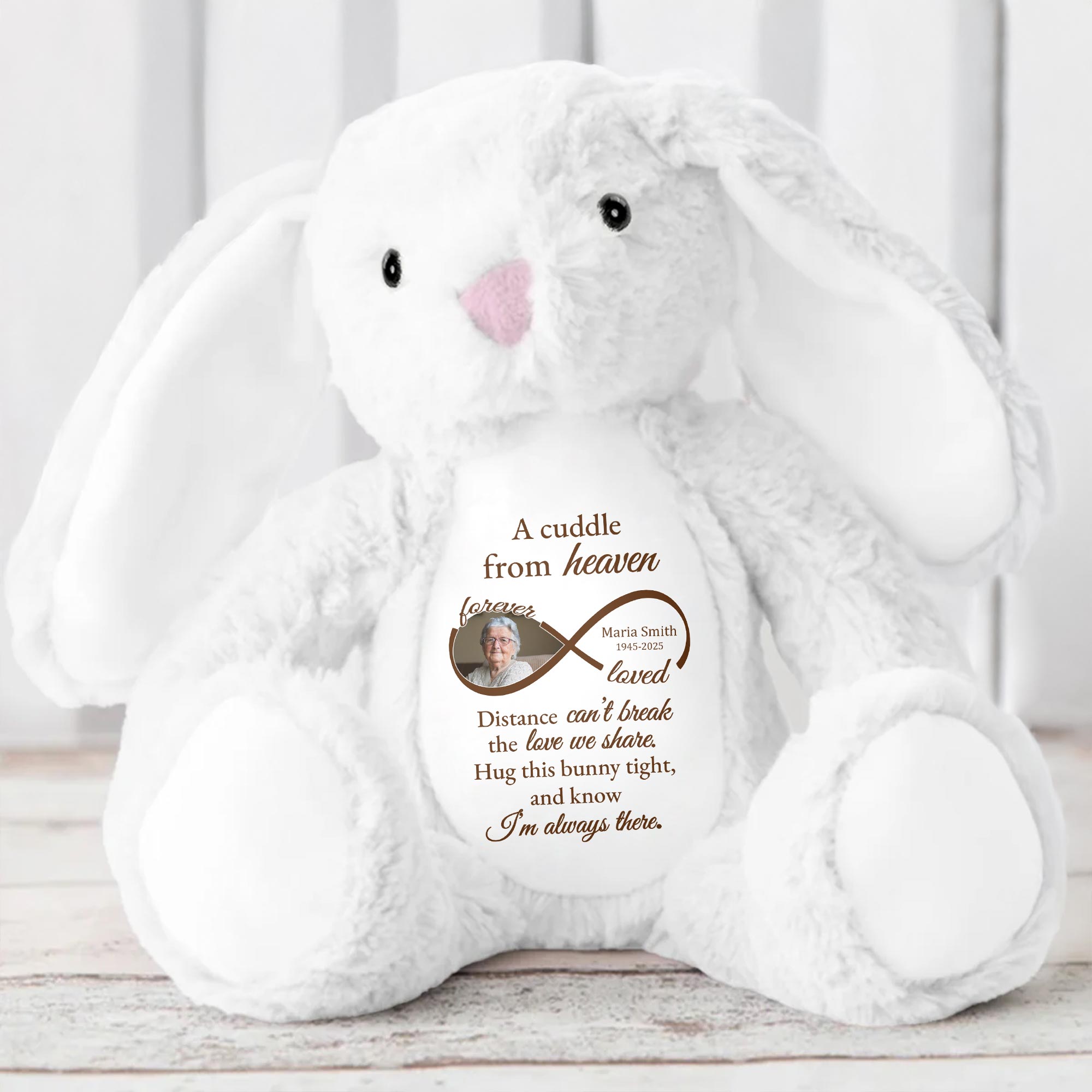 A Cuddle From Heaven, Distance Can't Break The Love We Share, Stuffed Bunny - Personalized Stuffed Bunny - HME184_BUN