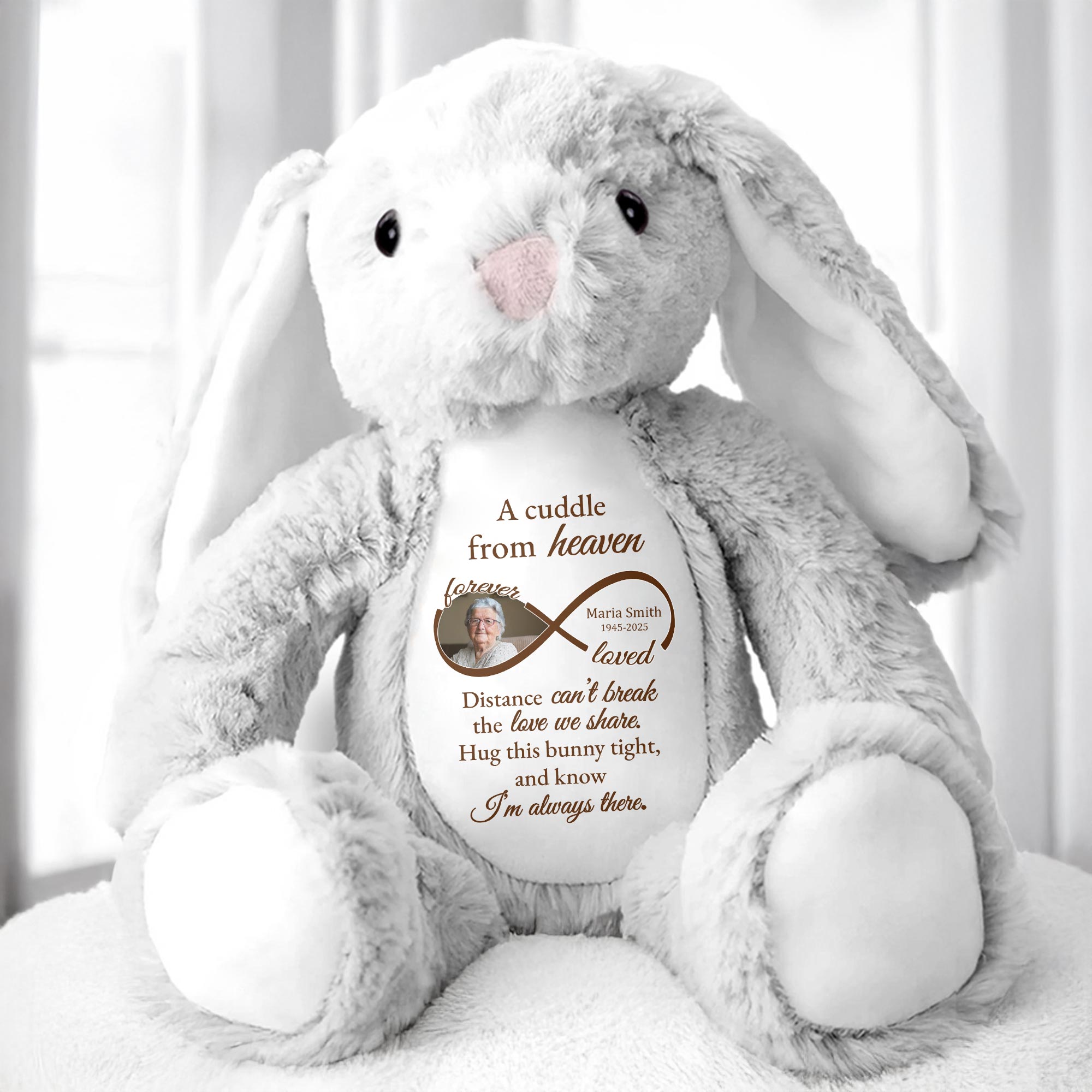A Cuddle From Heaven, Distance Can't Break The Love We Share, Stuffed Bunny - Personalized Stuffed Bunny - HME184_BUN