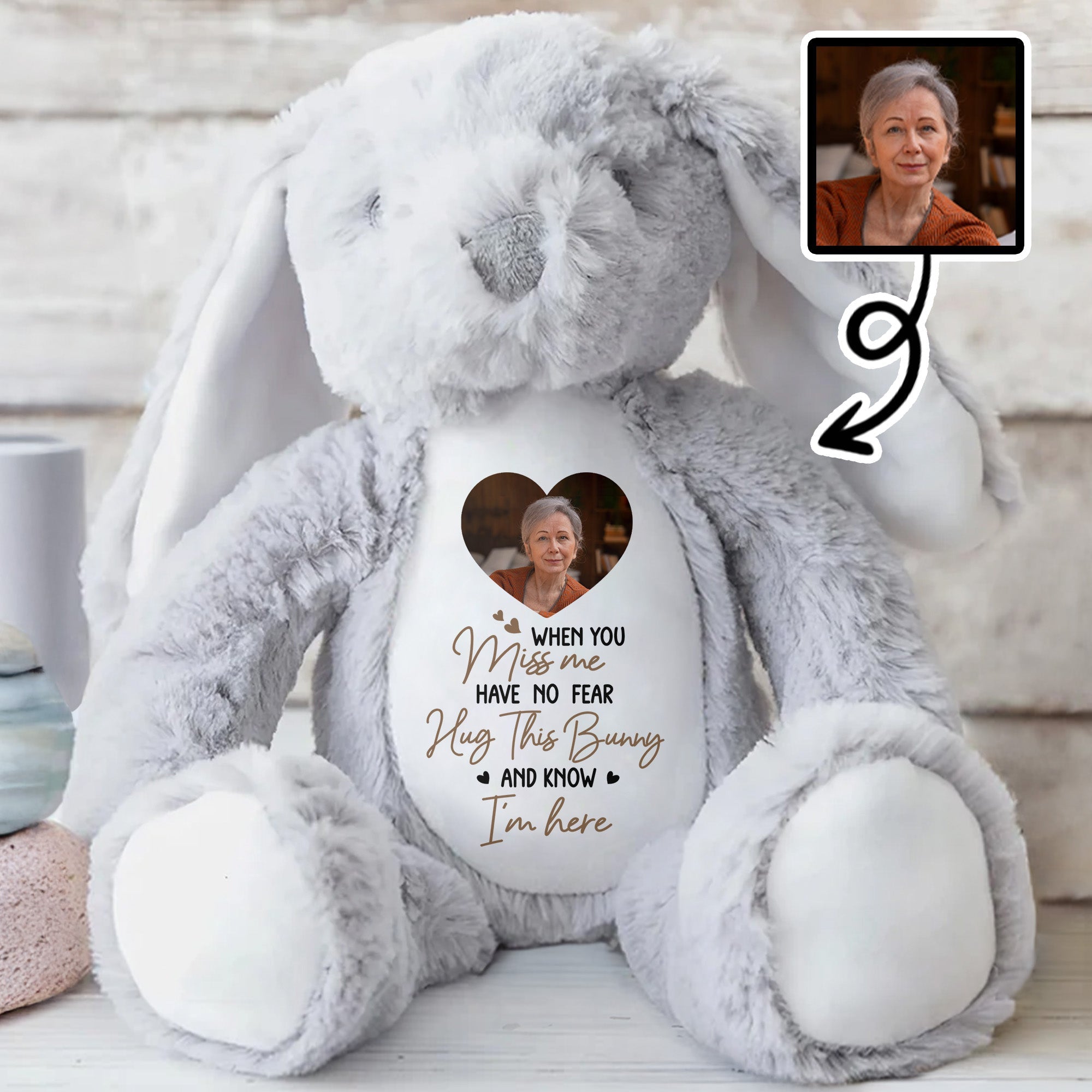 When You Miss Me, Hug This Bunny, Heart and Stuffed Bunny - Personalized Stuffed Bunny - HME185_BUN