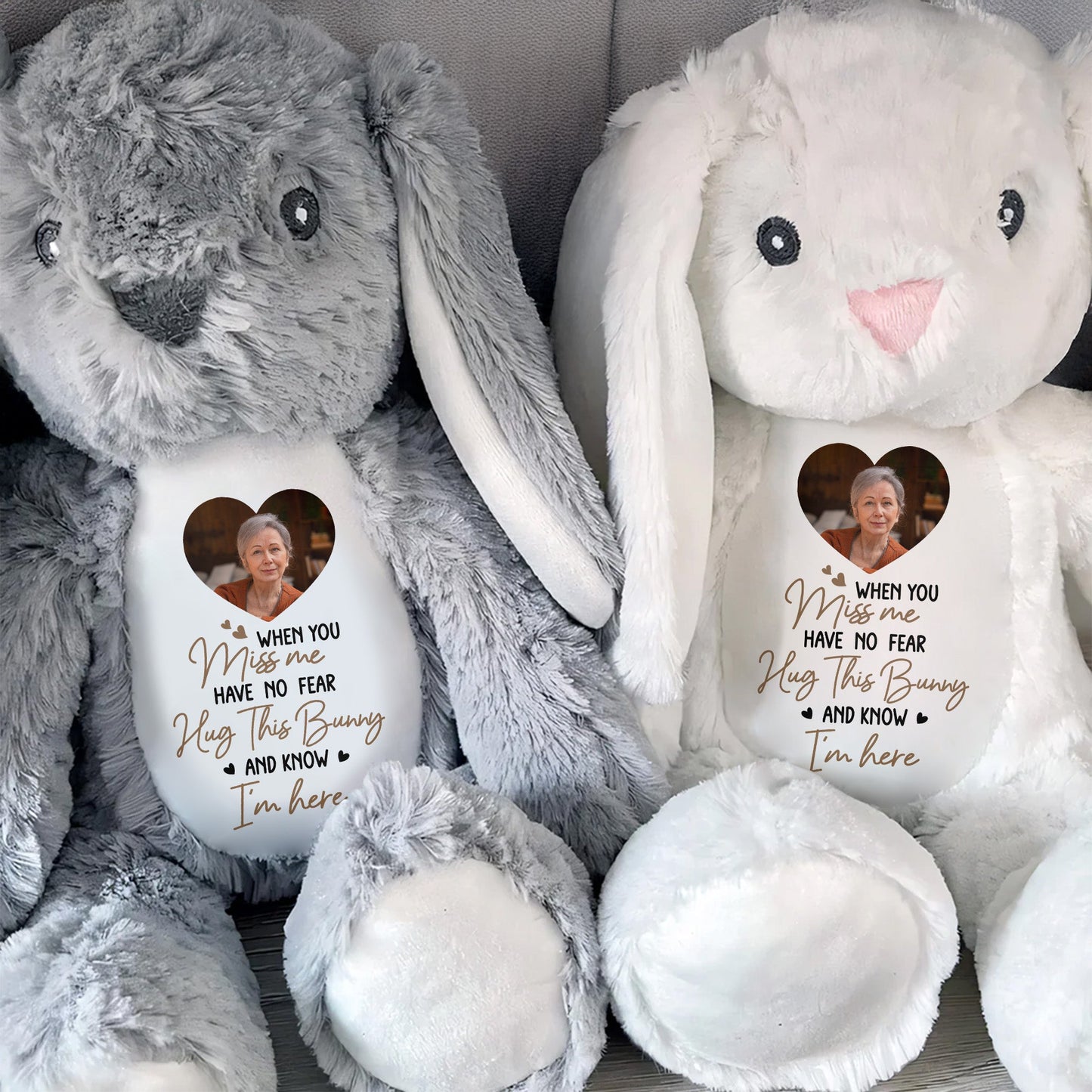 When You Miss Me, Hug This Bunny, Heart and Stuffed Bunny - Personalized Stuffed Bunny - HME185_BUN