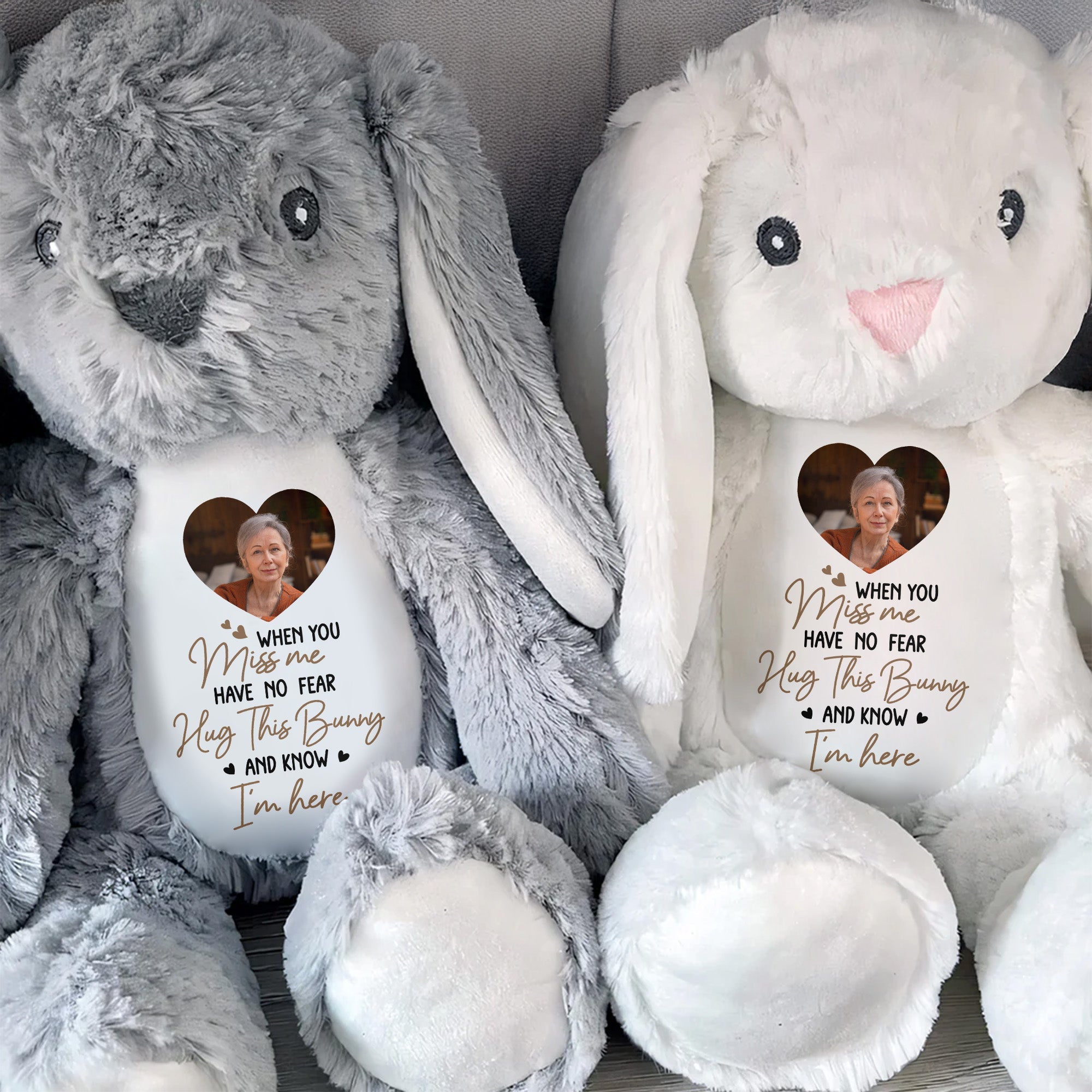 When You Miss Me, Hug This Bunny, Heart and Stuffed Bunny - Personalized Stuffed Bunny - HME185_BUN