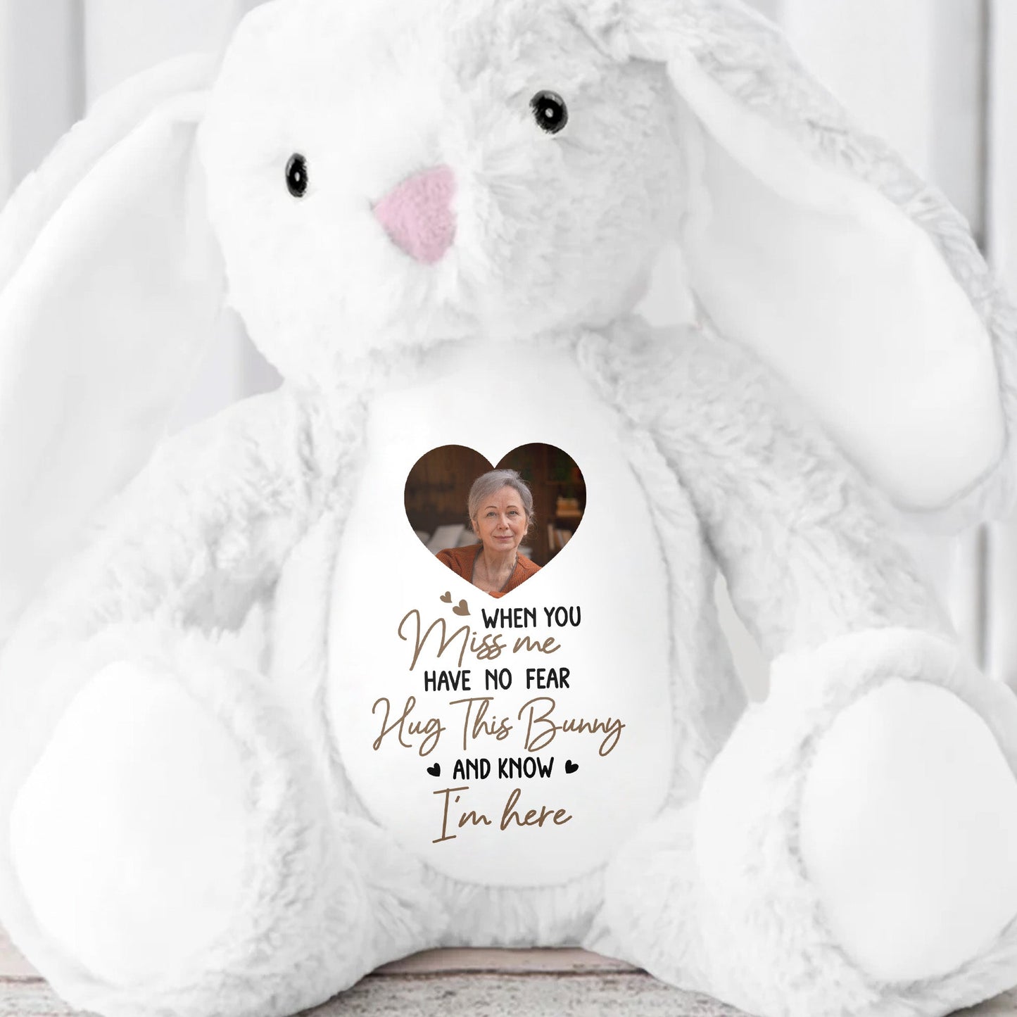 When You Miss Me, Hug This Bunny, Heart and Stuffed Bunny - Personalized Stuffed Bunny - HME185_BUN